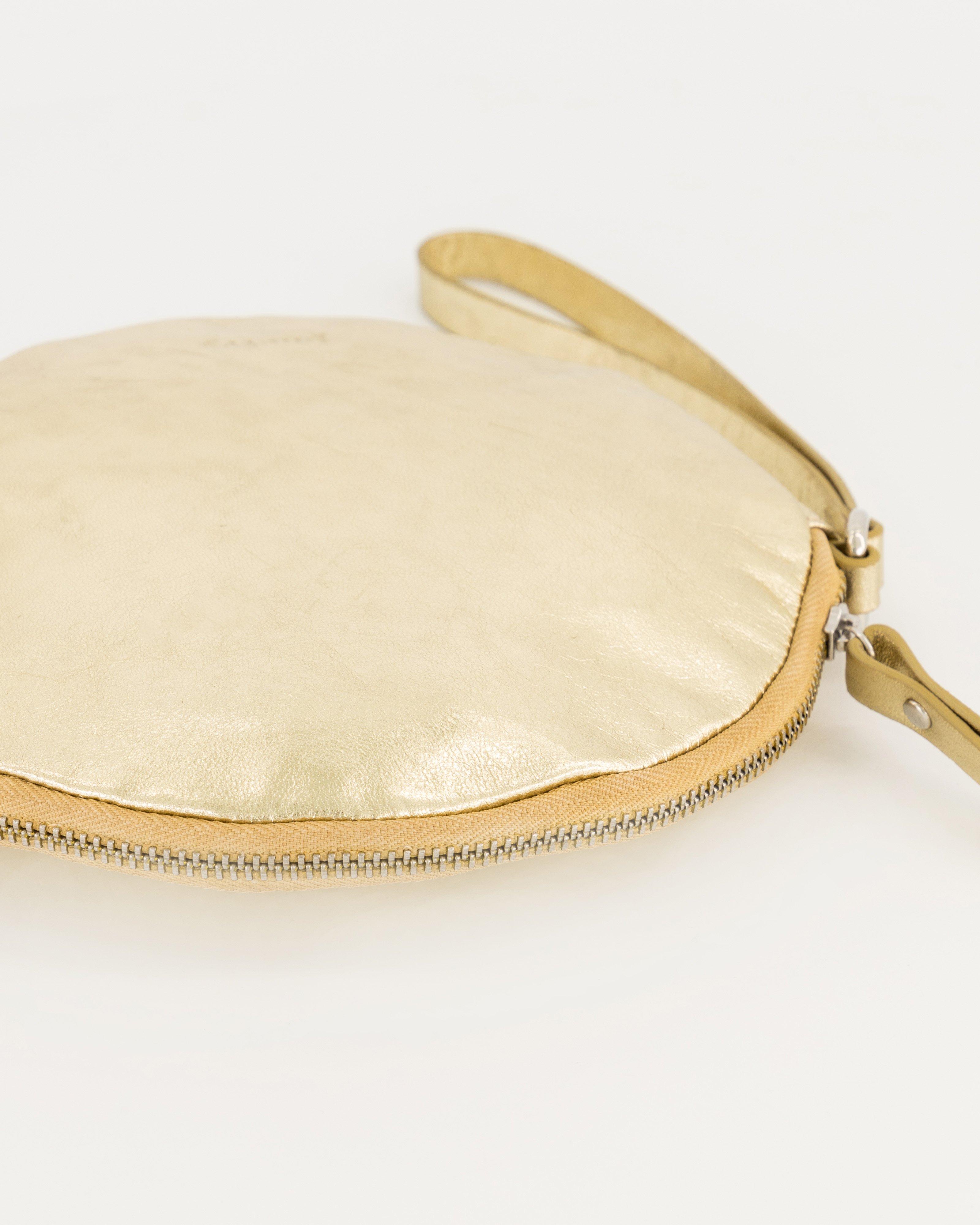 Iris Round Leather Clutch-Pouch -  gold