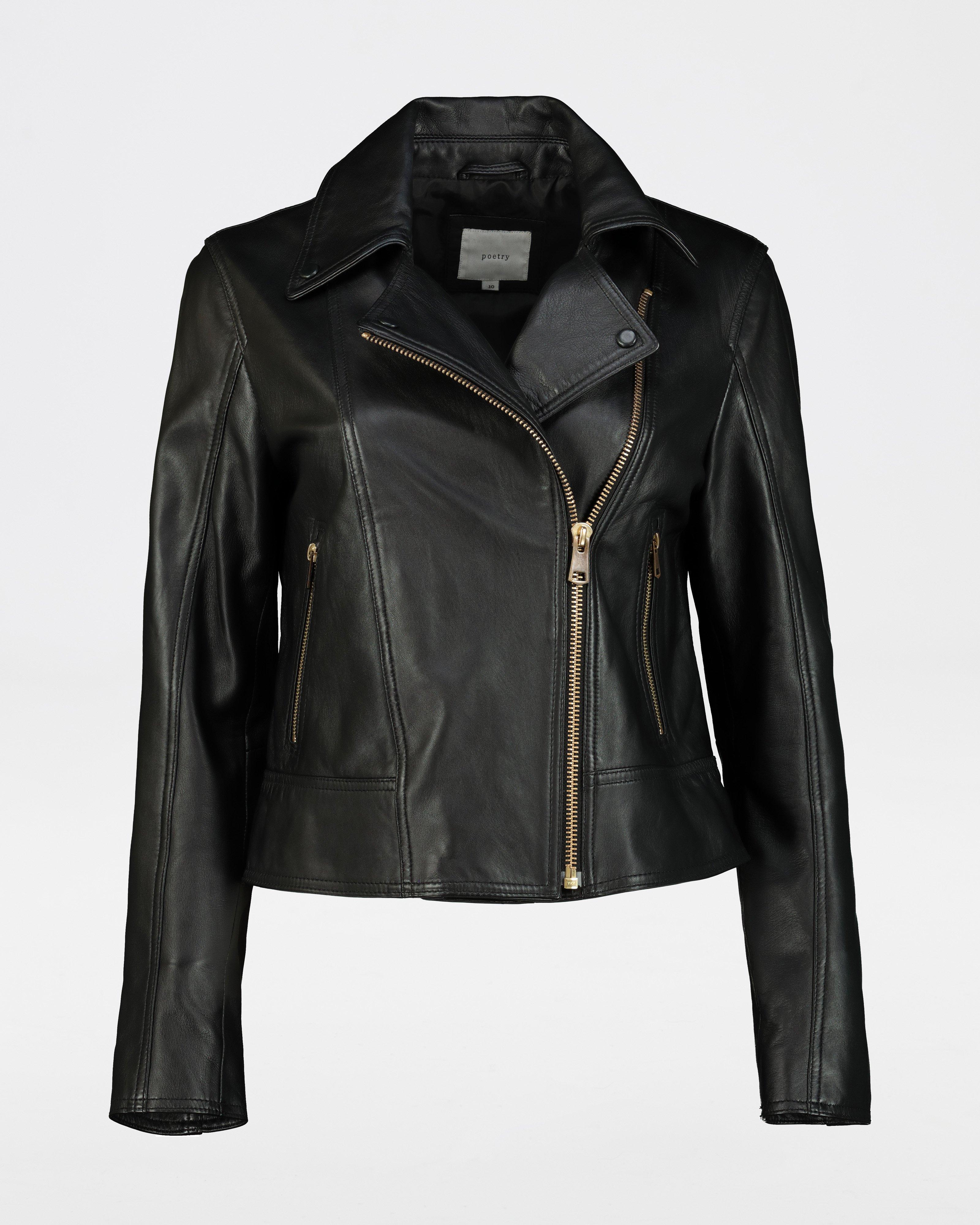 Poetry Noemie Biker Leather Jacket -  black