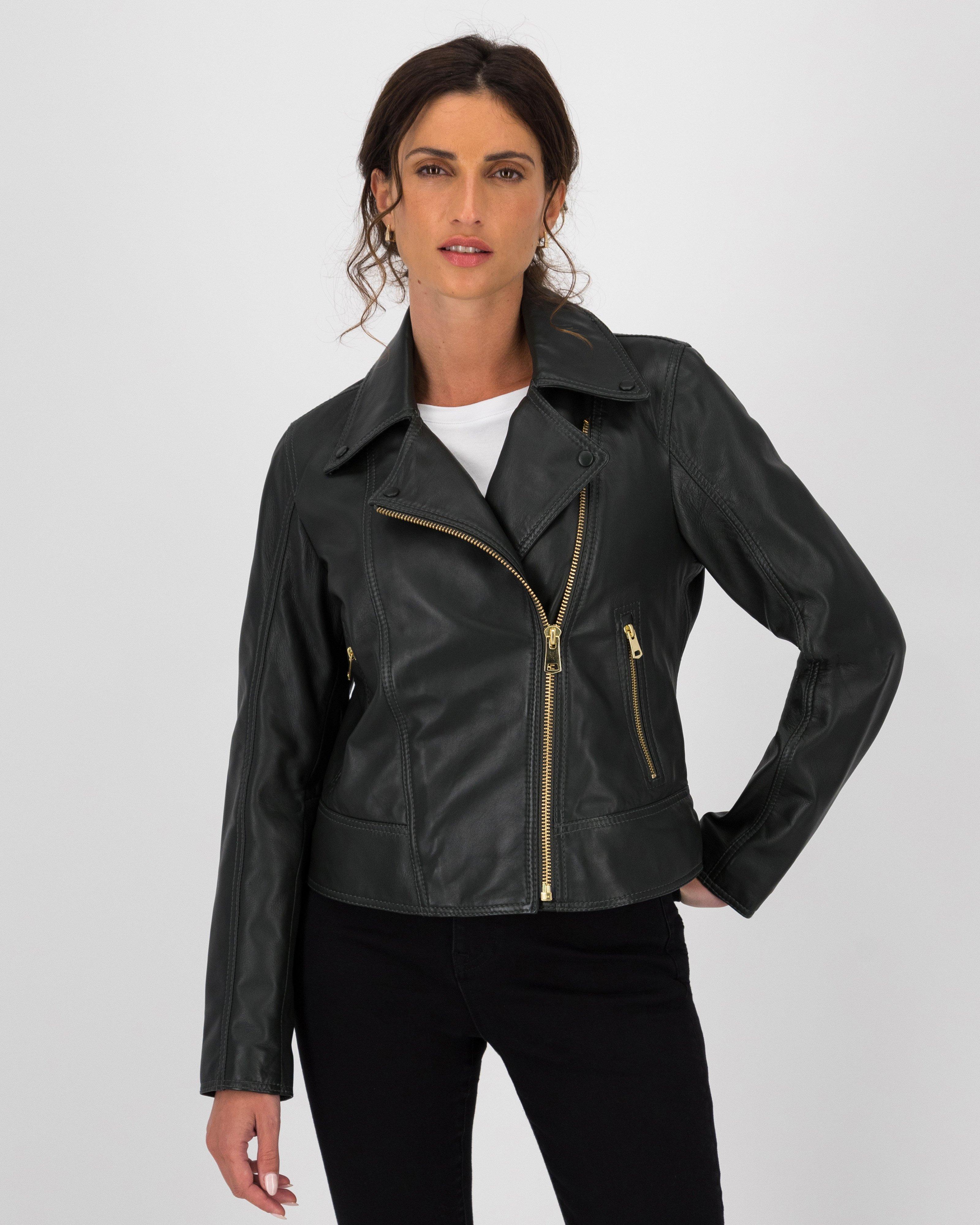 Poetry Noemie Biker Leather Jacket -  darkgreen