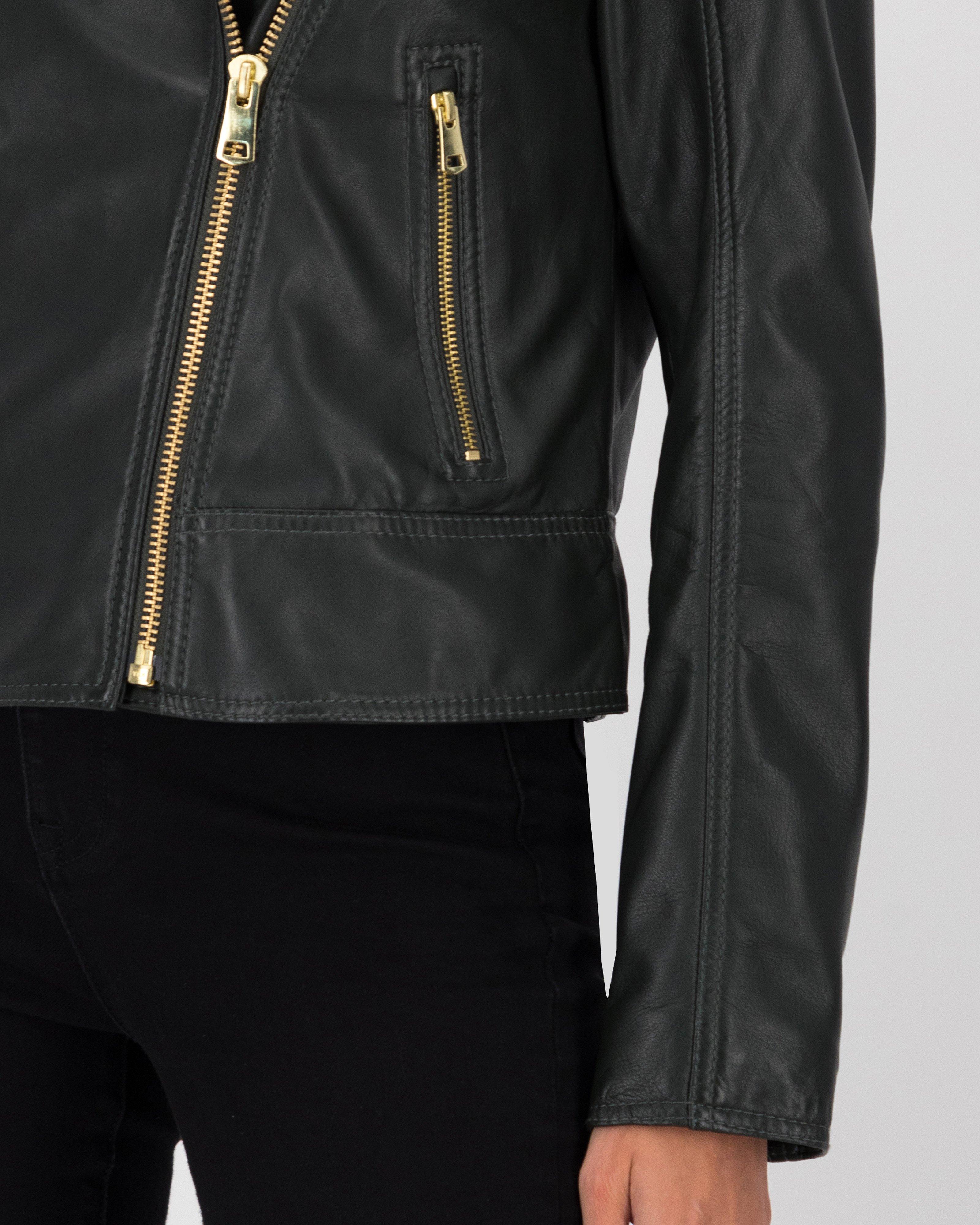 Poetry Noemie Biker Leather Jacket -  darkgreen