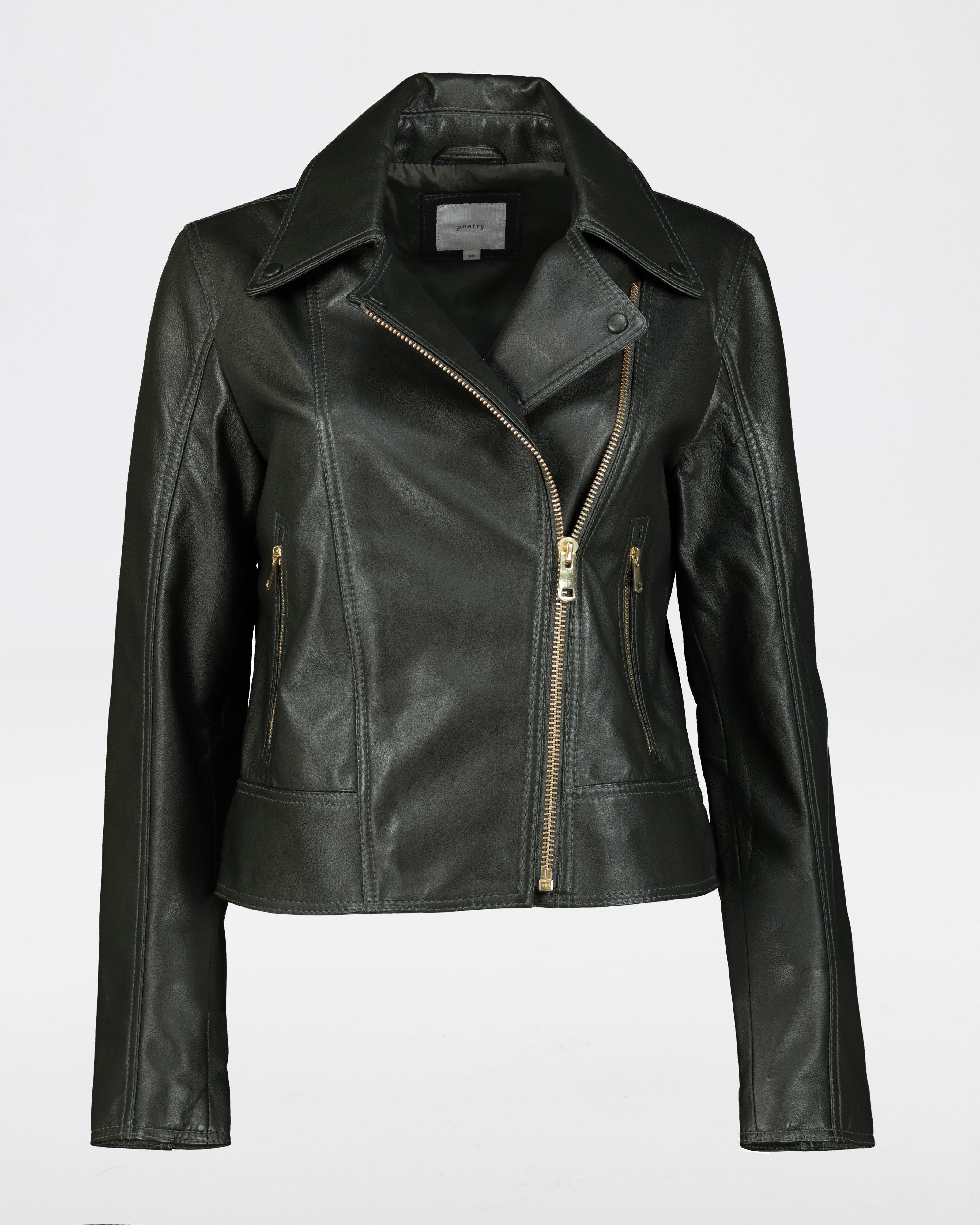 Poetry Noemie Biker Leather Jacket -  darkgreen