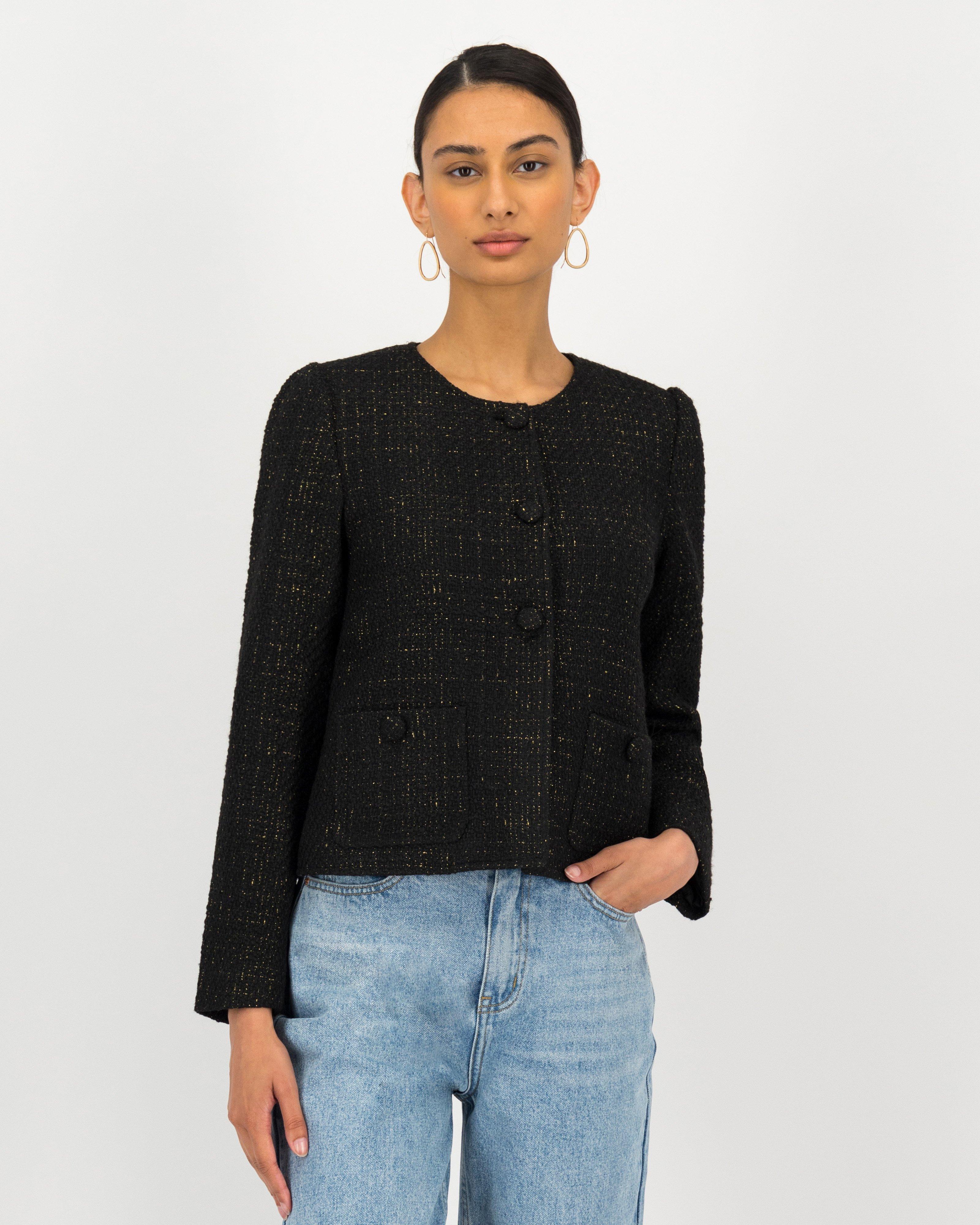 Karla Cropped Boucle Jacket -  black