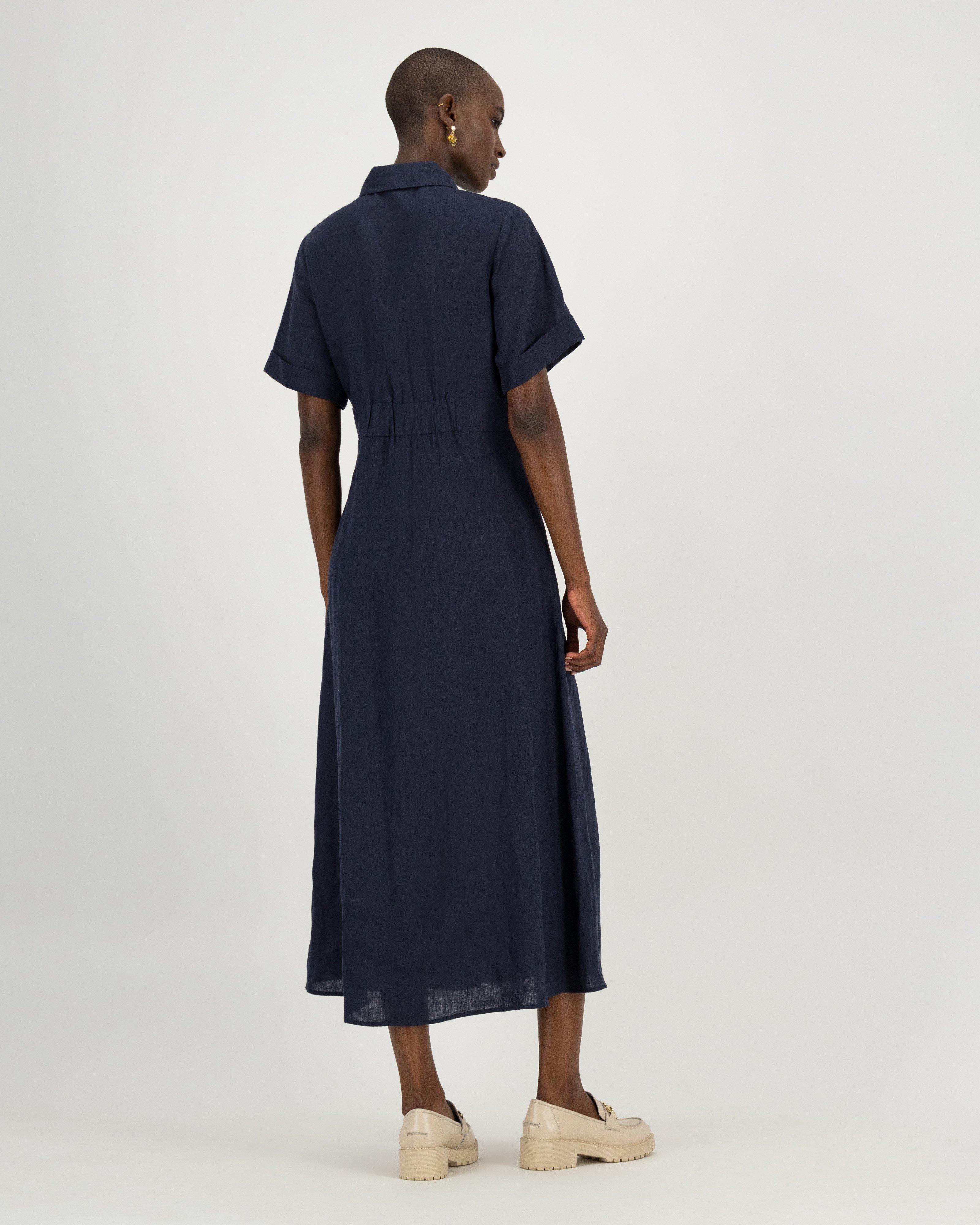 Jane Linen Shirt Dress -  navy