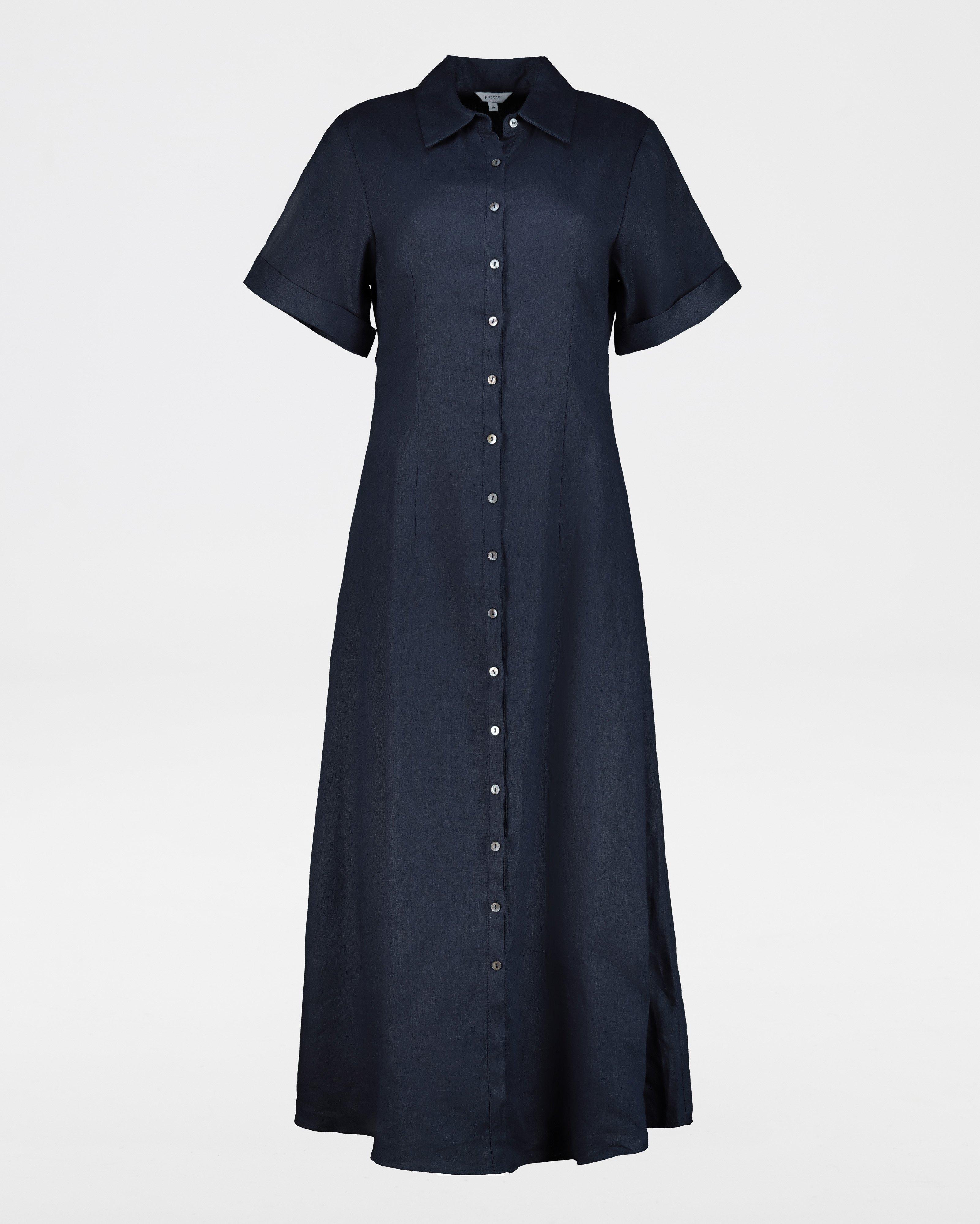 Jane Linen Shirt Dress -  navy