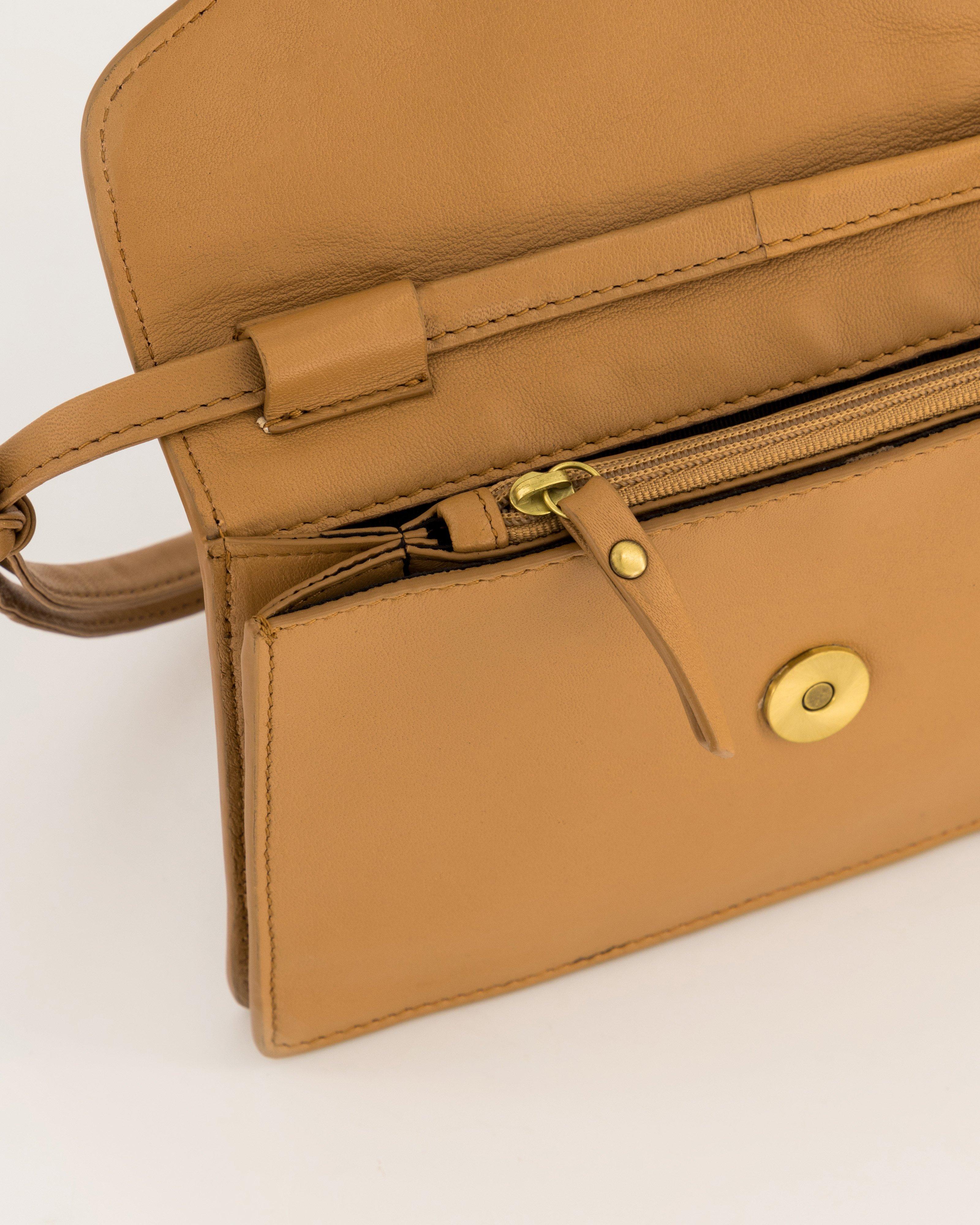 Cora Leather Crossbody Bag -  tan