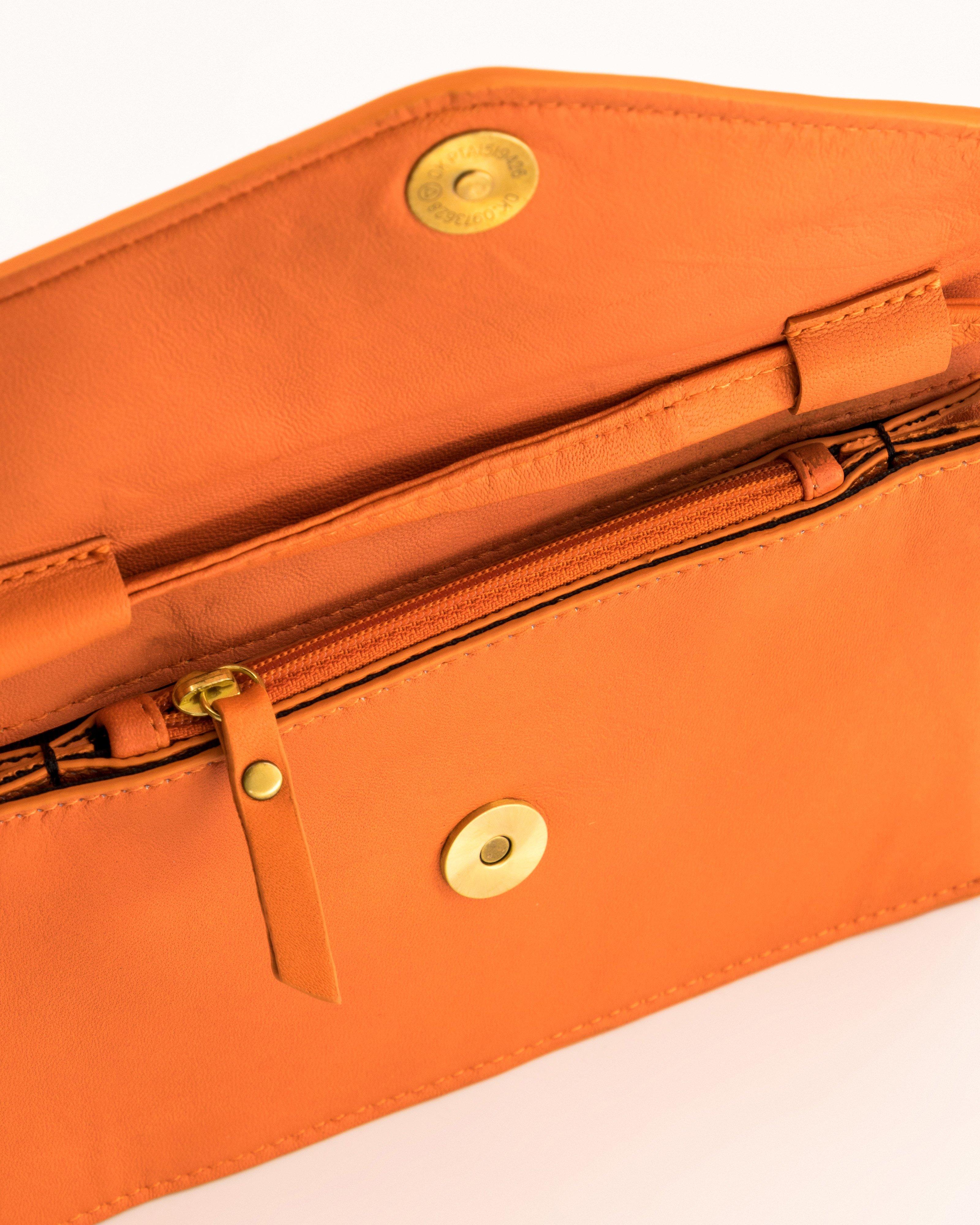 Cora Leather Crossbody Bag -  orange