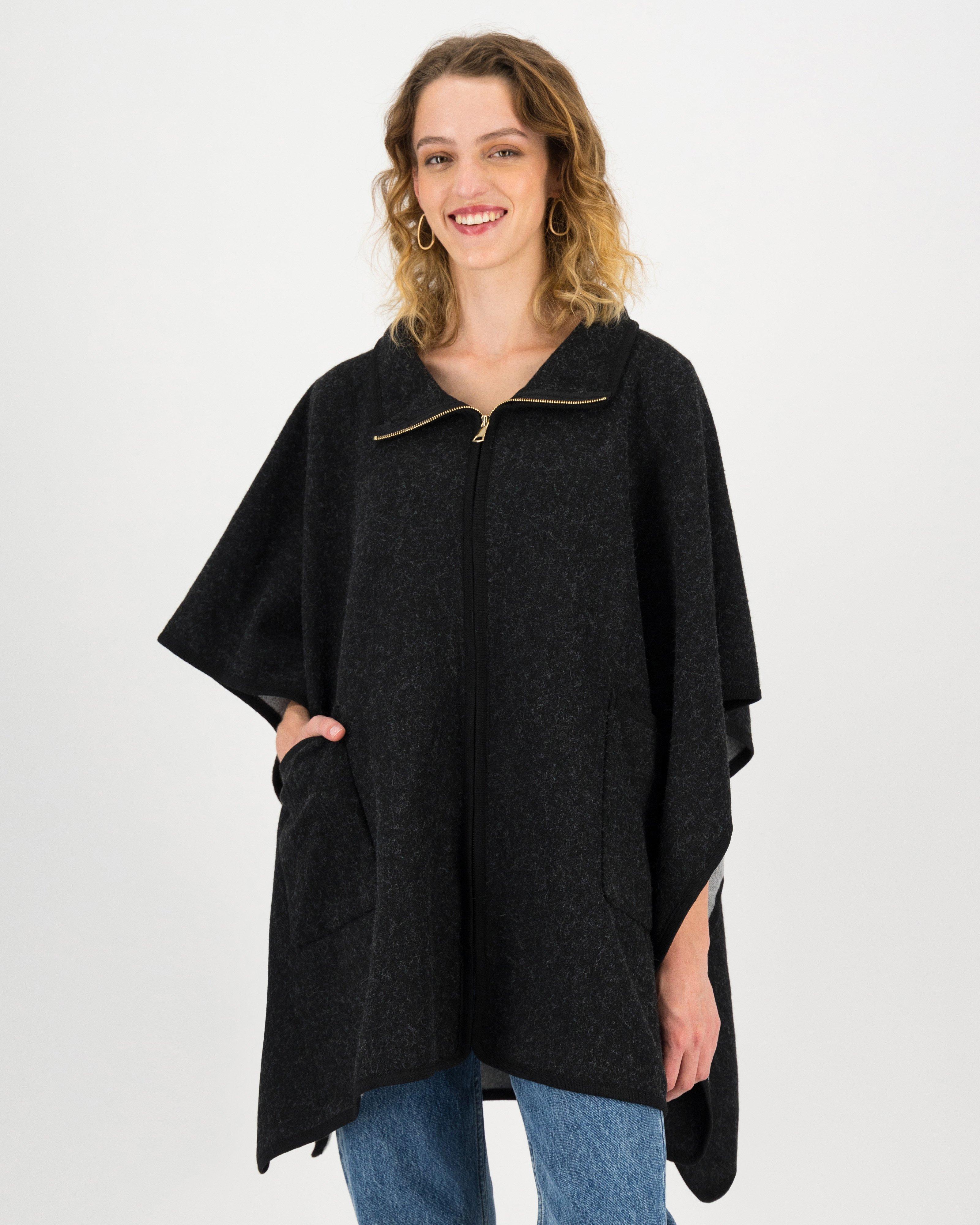 Kathleen Zip Through Poncho -  black