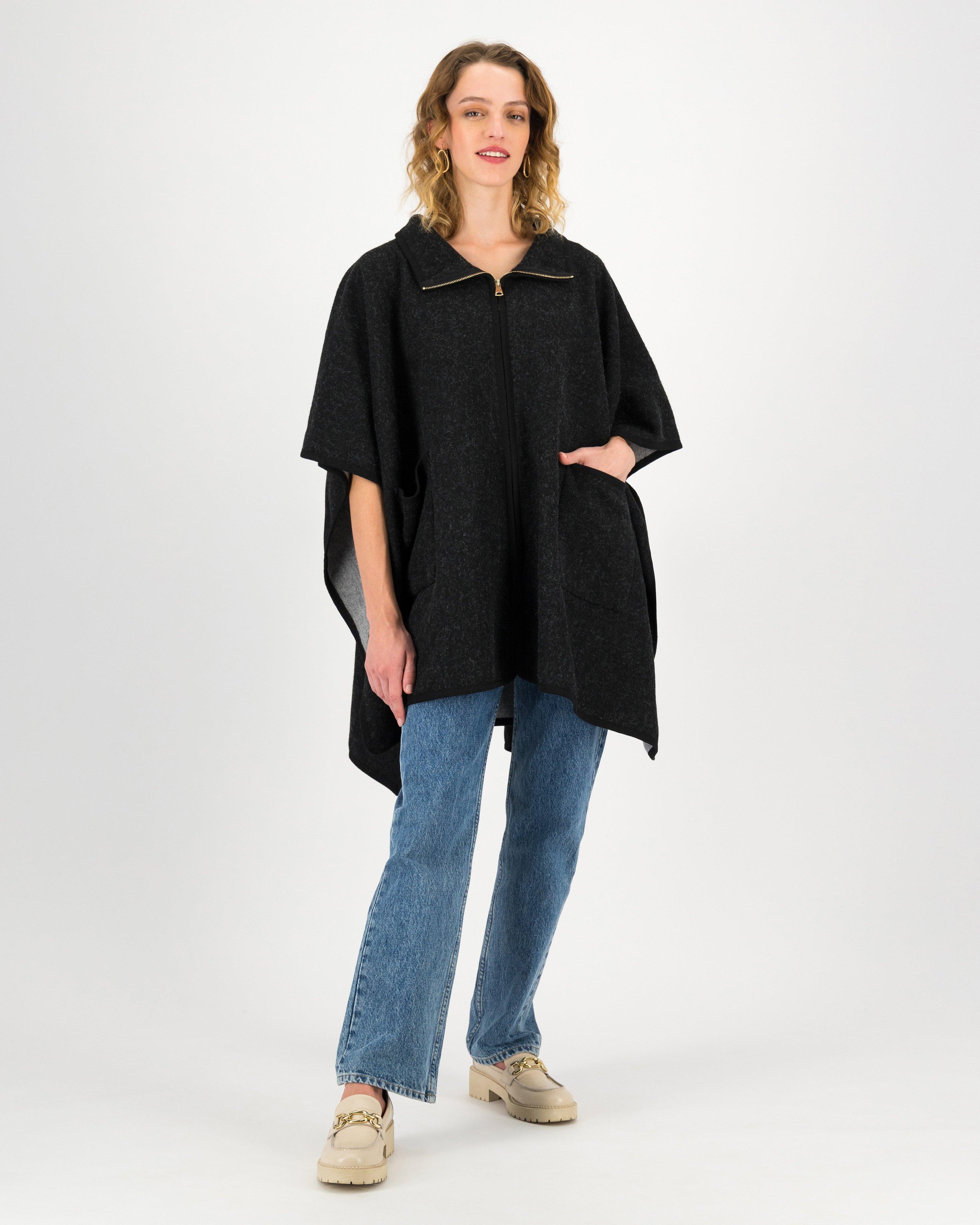 Kathleen Zip Through Poncho -  black