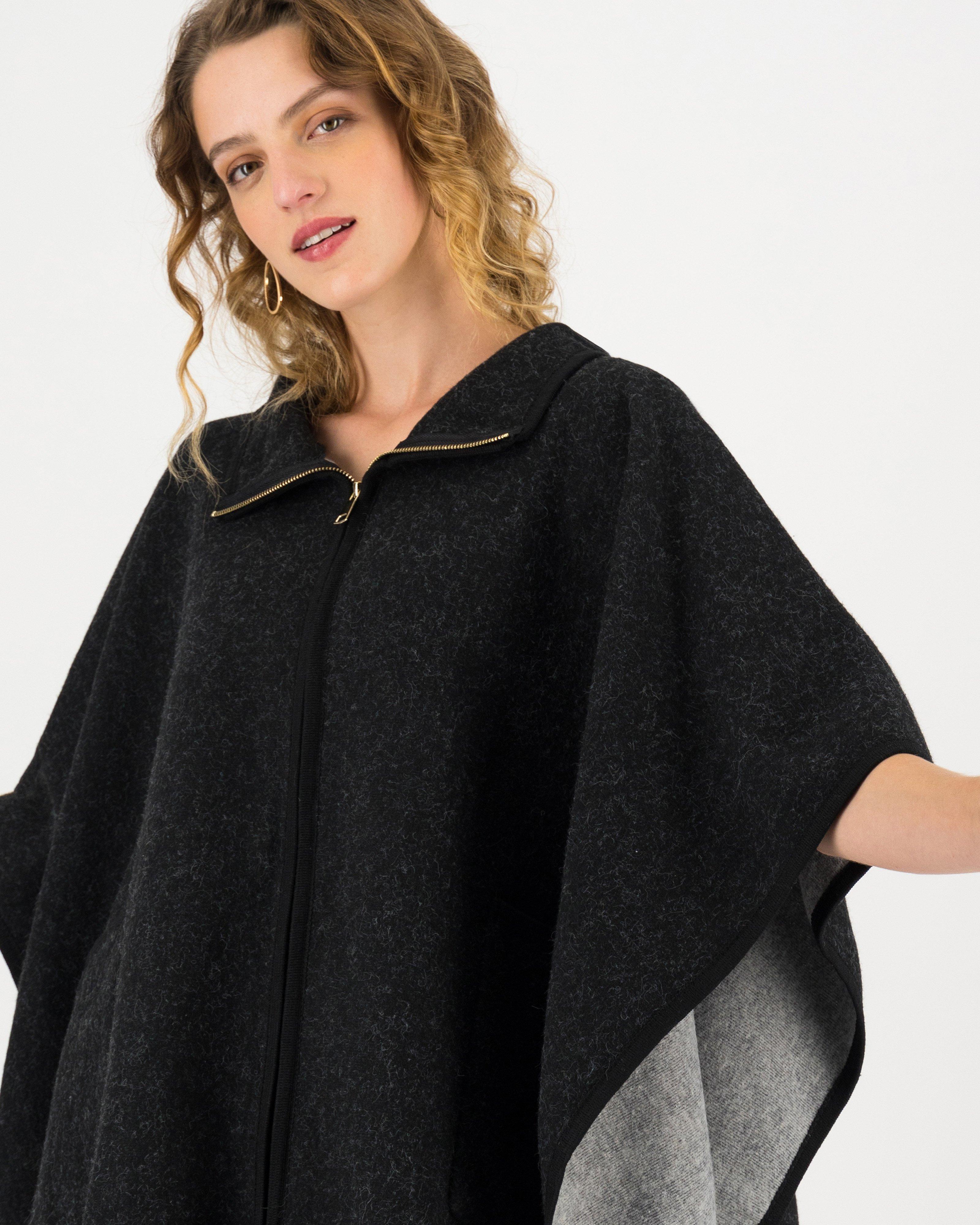 Kathleen Zip Through Poncho -  black