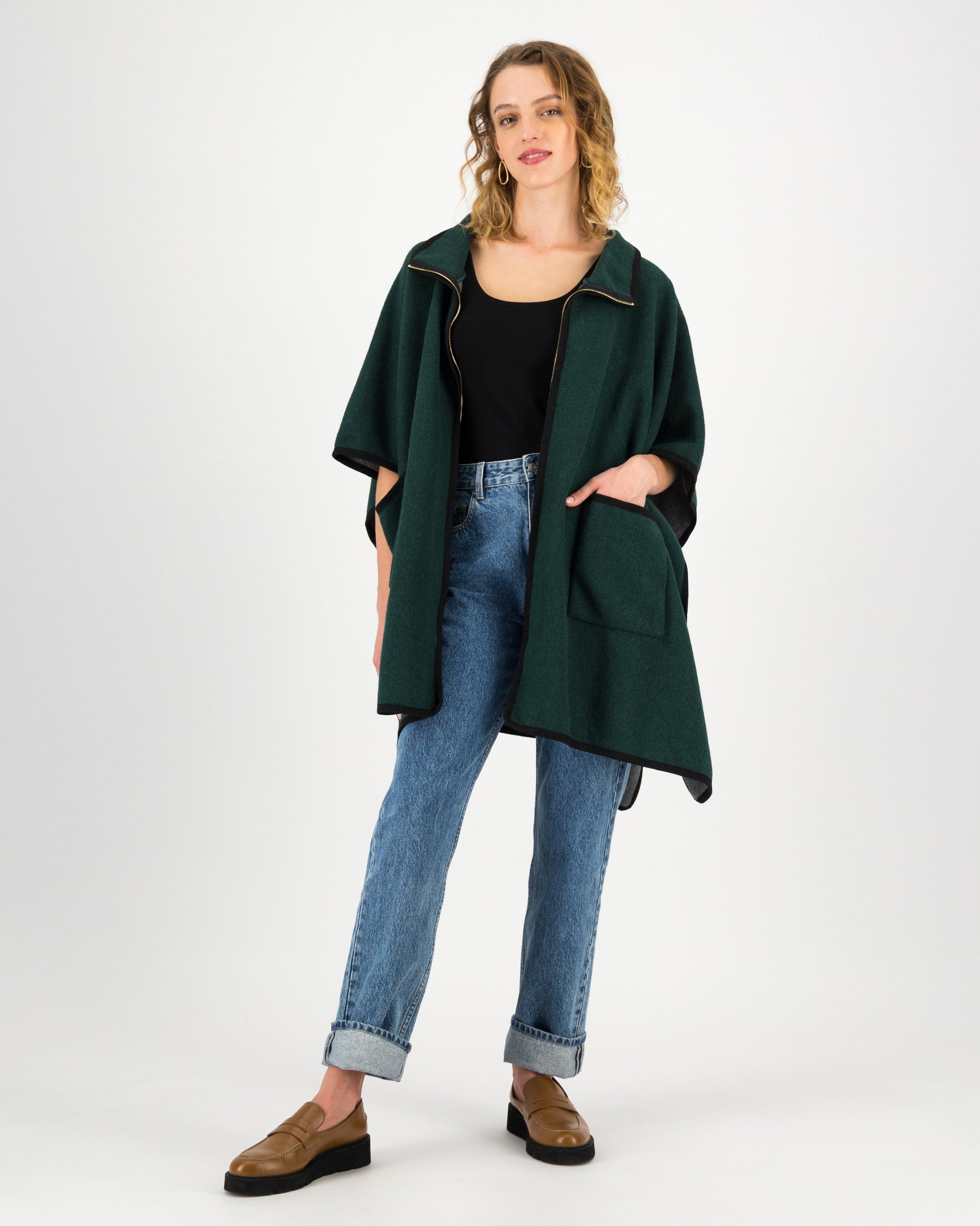 Kathleen Zip Through Poncho -  green