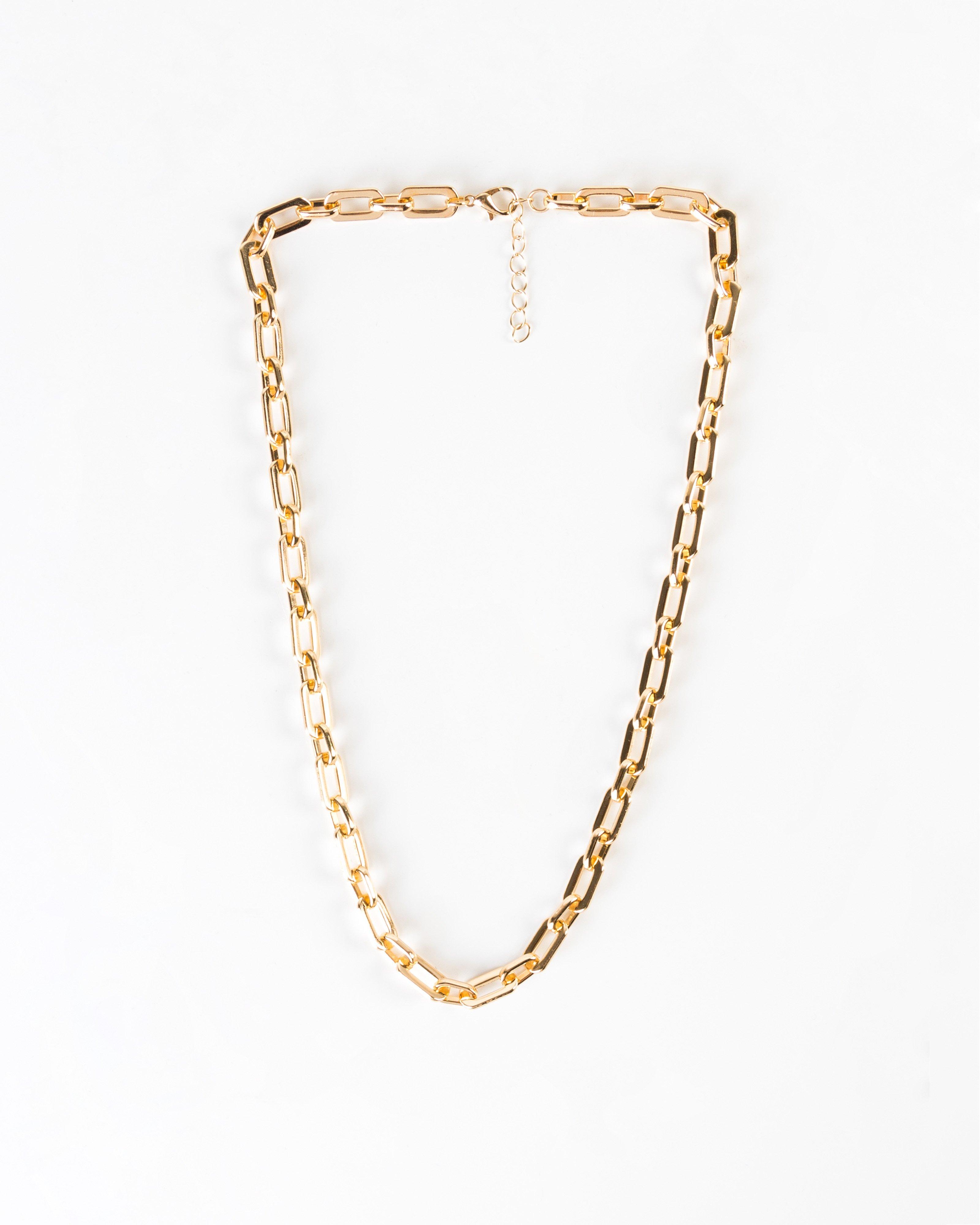 Elongated Chain Link Necklace -  gold