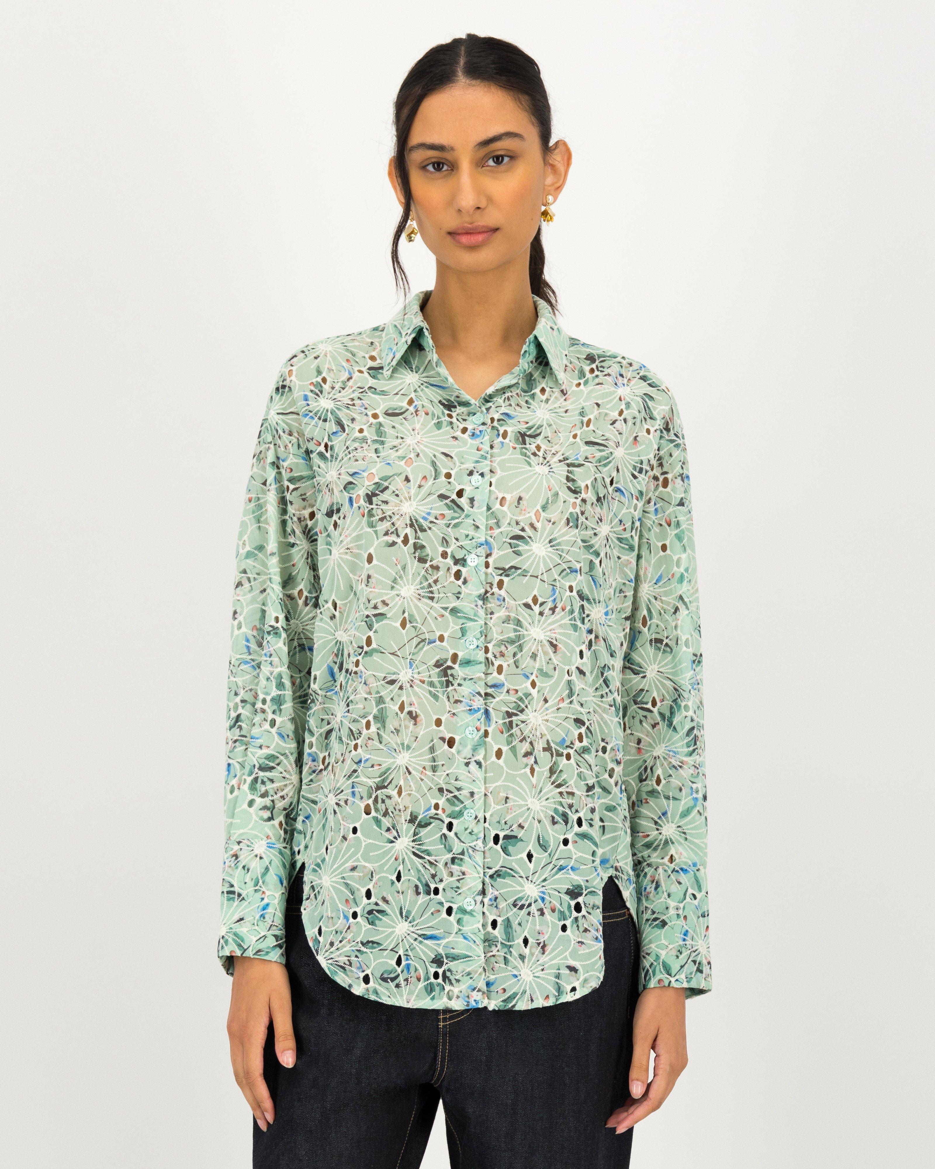 Wren Schiffli Printed Blouse -  sage