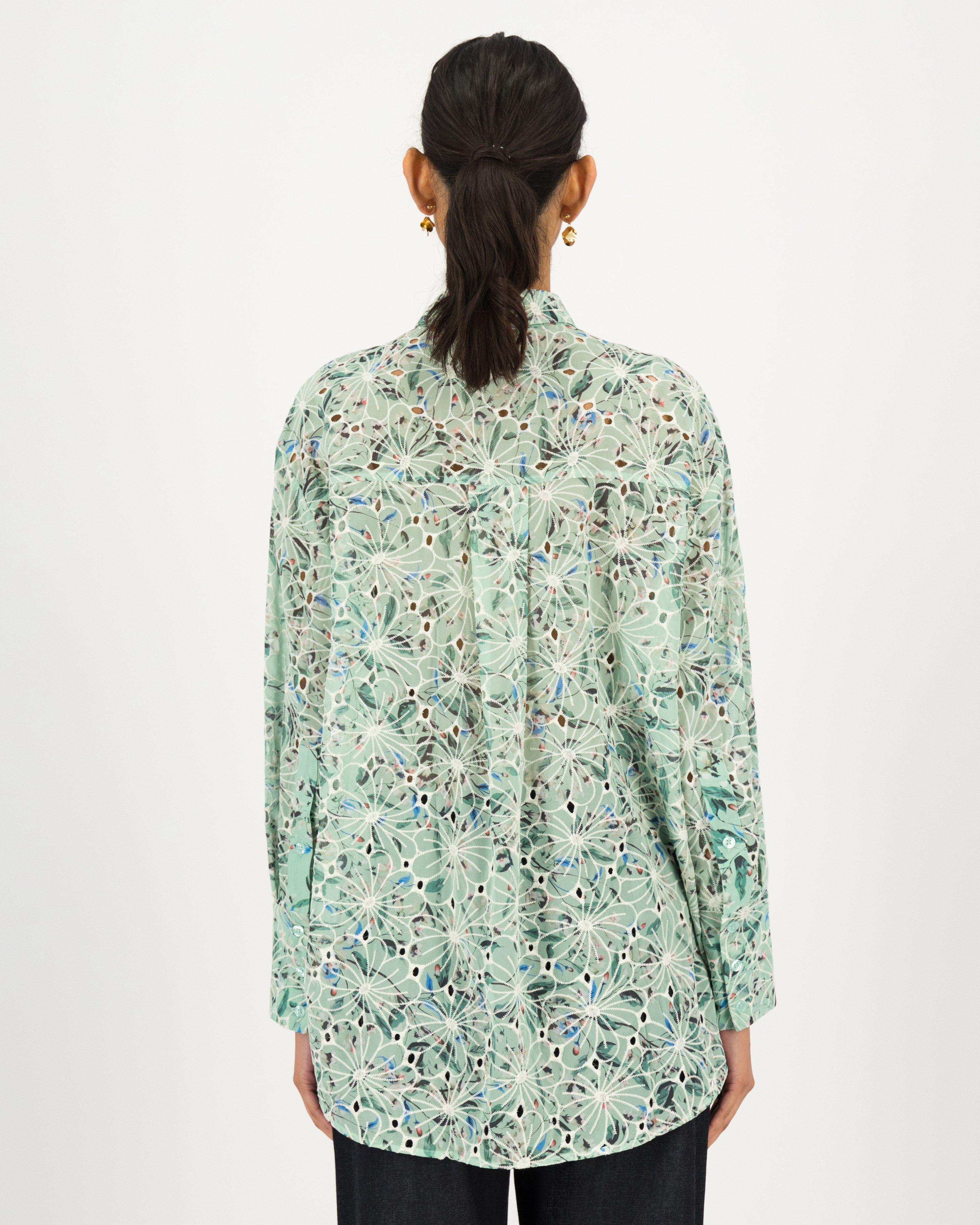 Wren Schiffli Printed Blouse -  sage