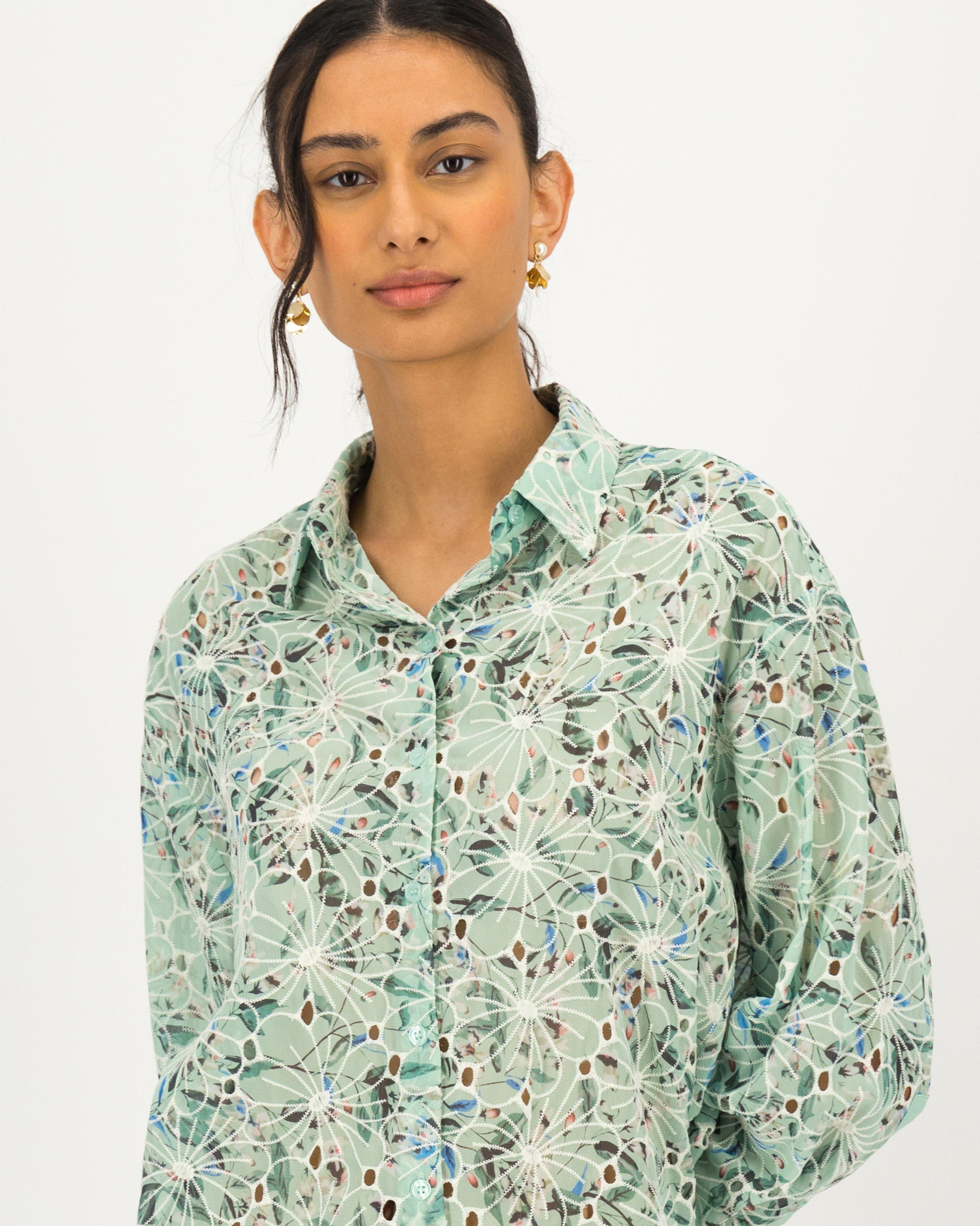 Wren Schiffli Printed Blouse -  sage