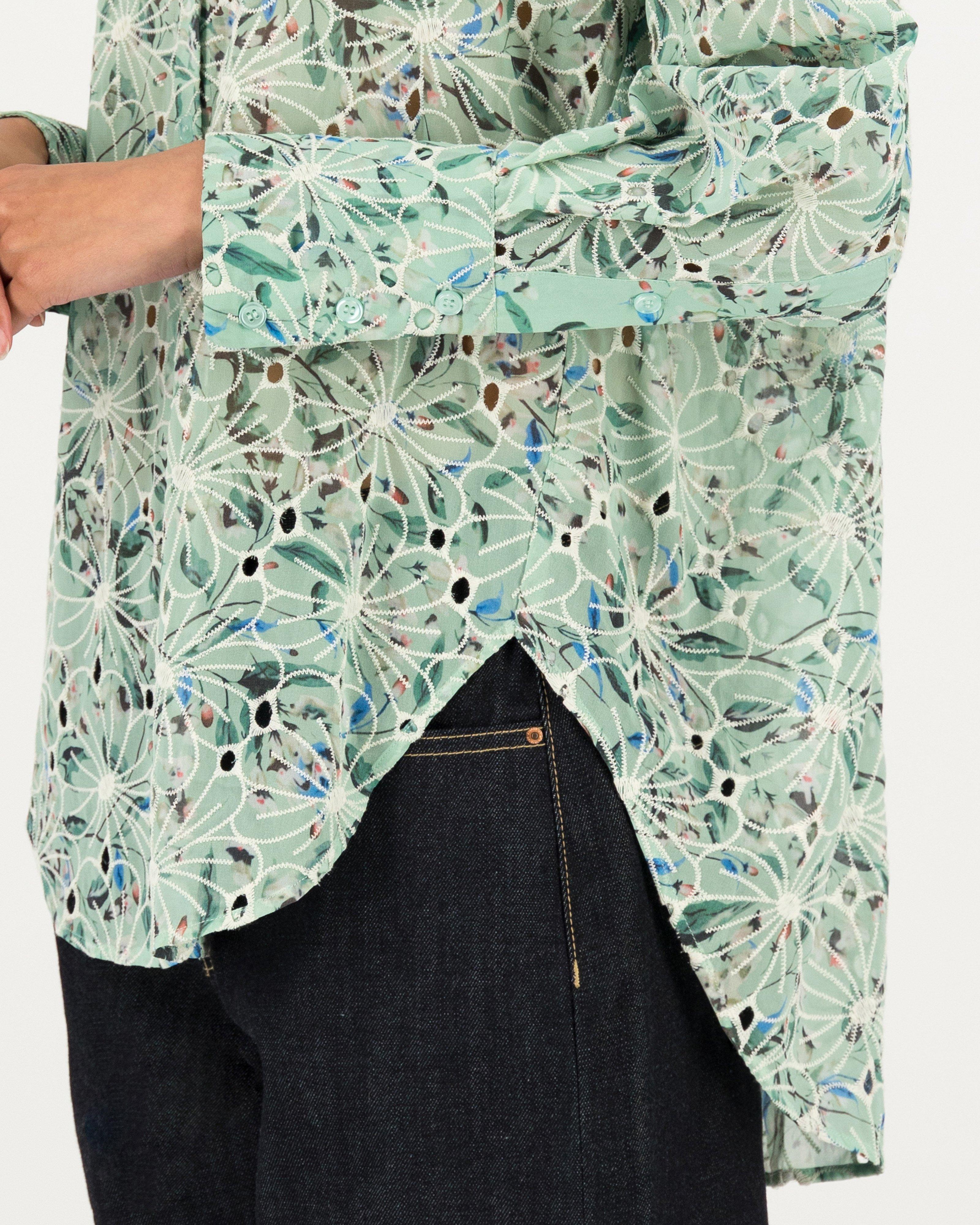 Wren Schiffli Printed Blouse -  sage