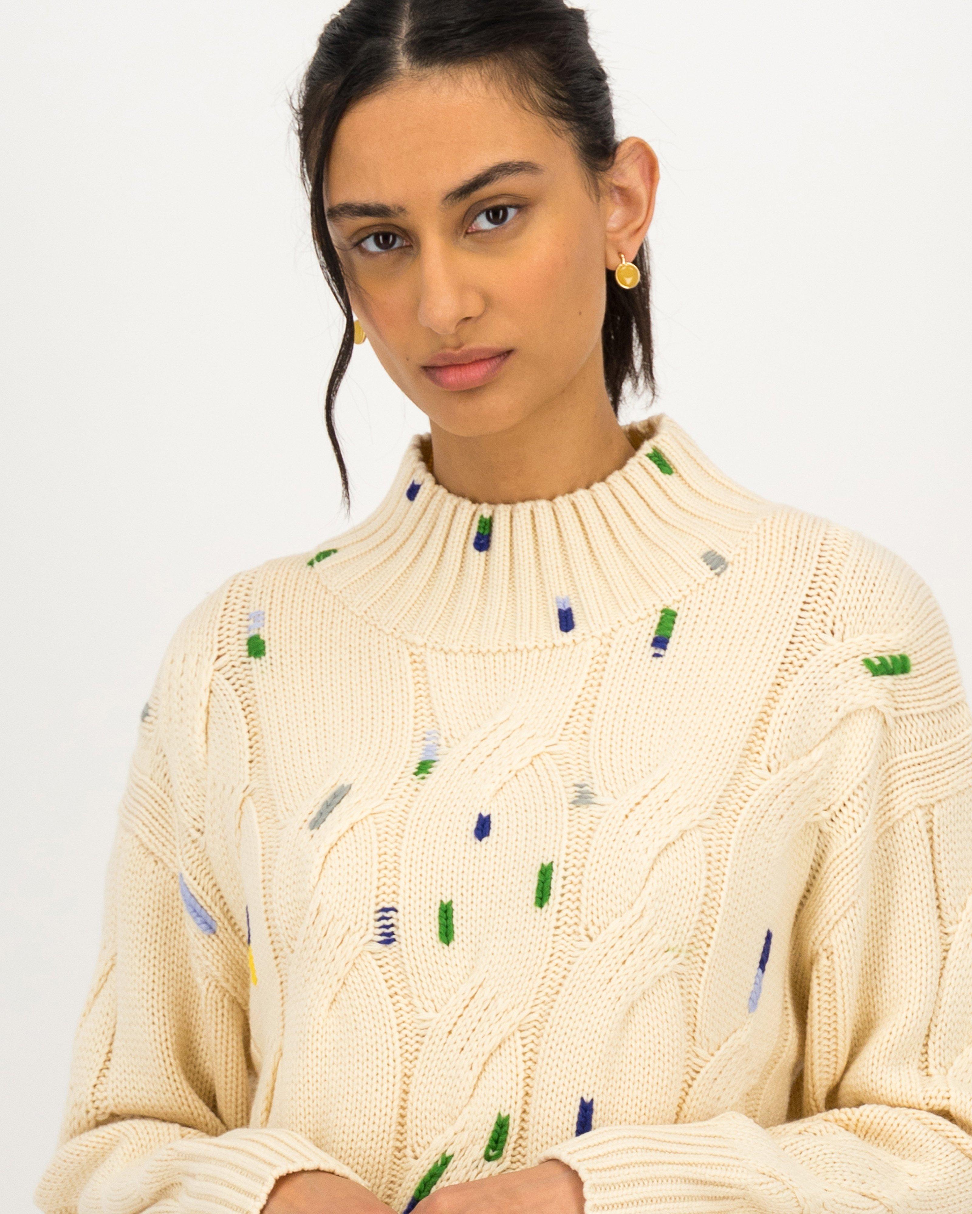 Jeanne Colour Detail Cabled Jumper -  milk