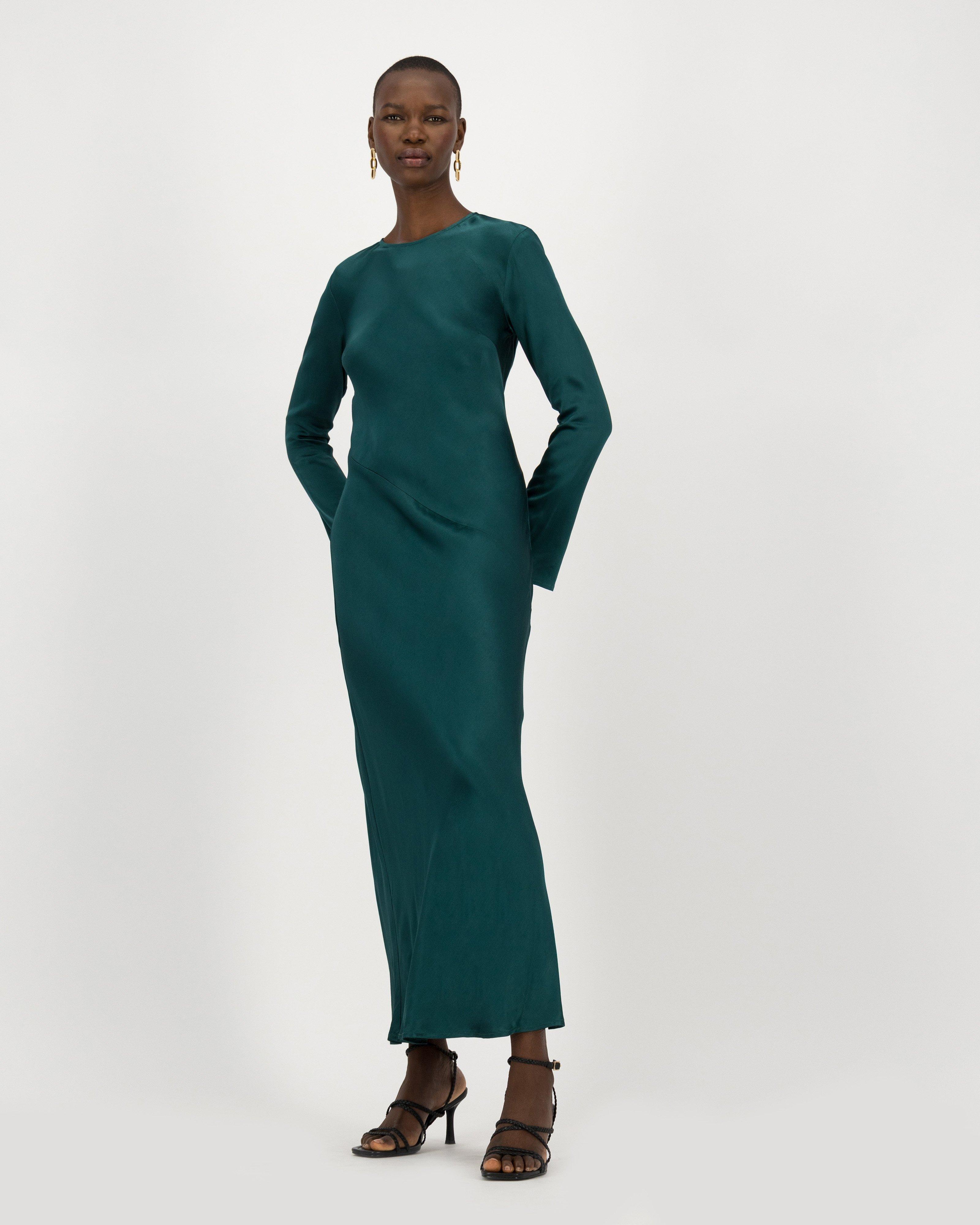 Jules Sateen Dress -  darkgreen