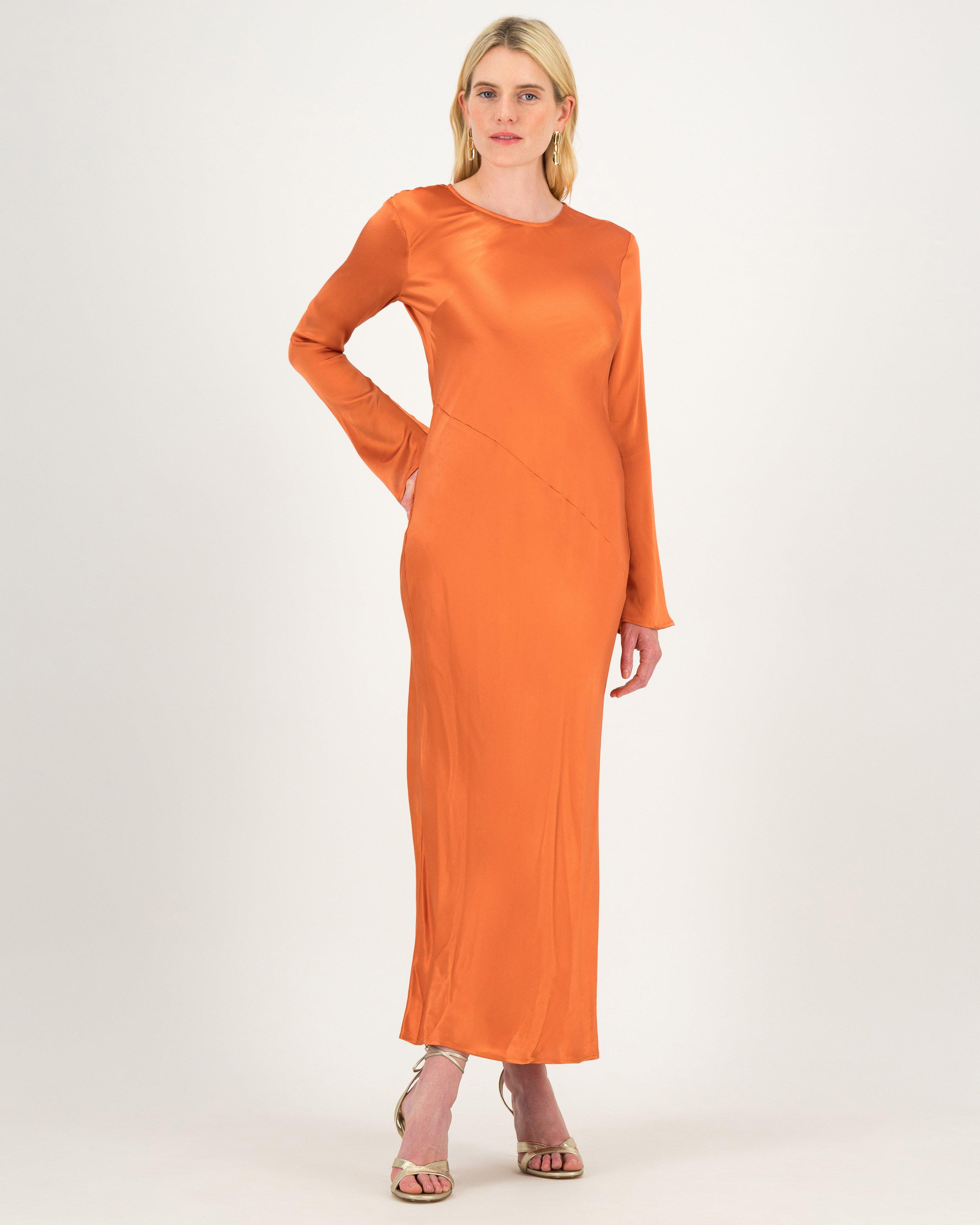 Jules Sateen Dress -  rust