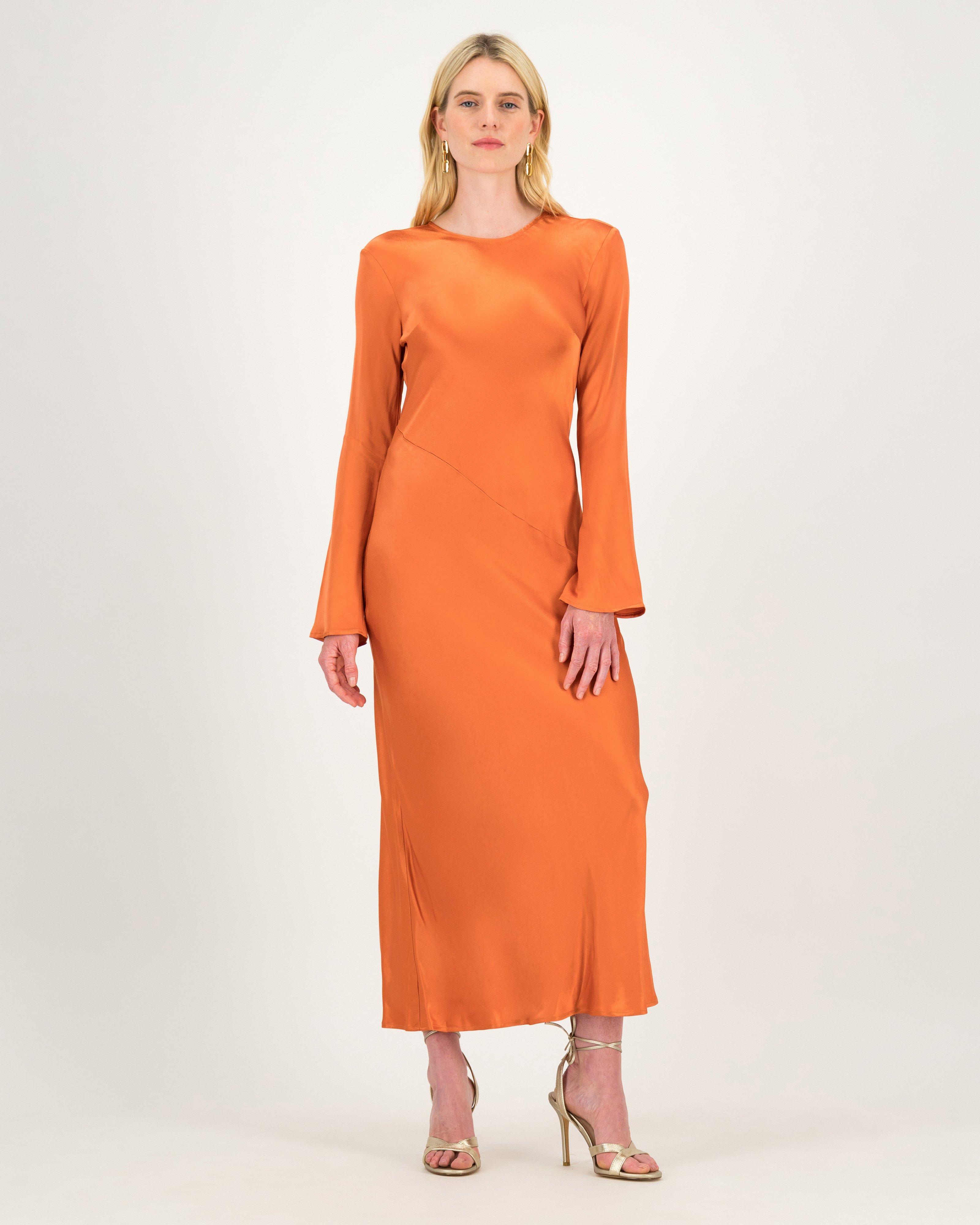 Jules Sateen Dress -  rust