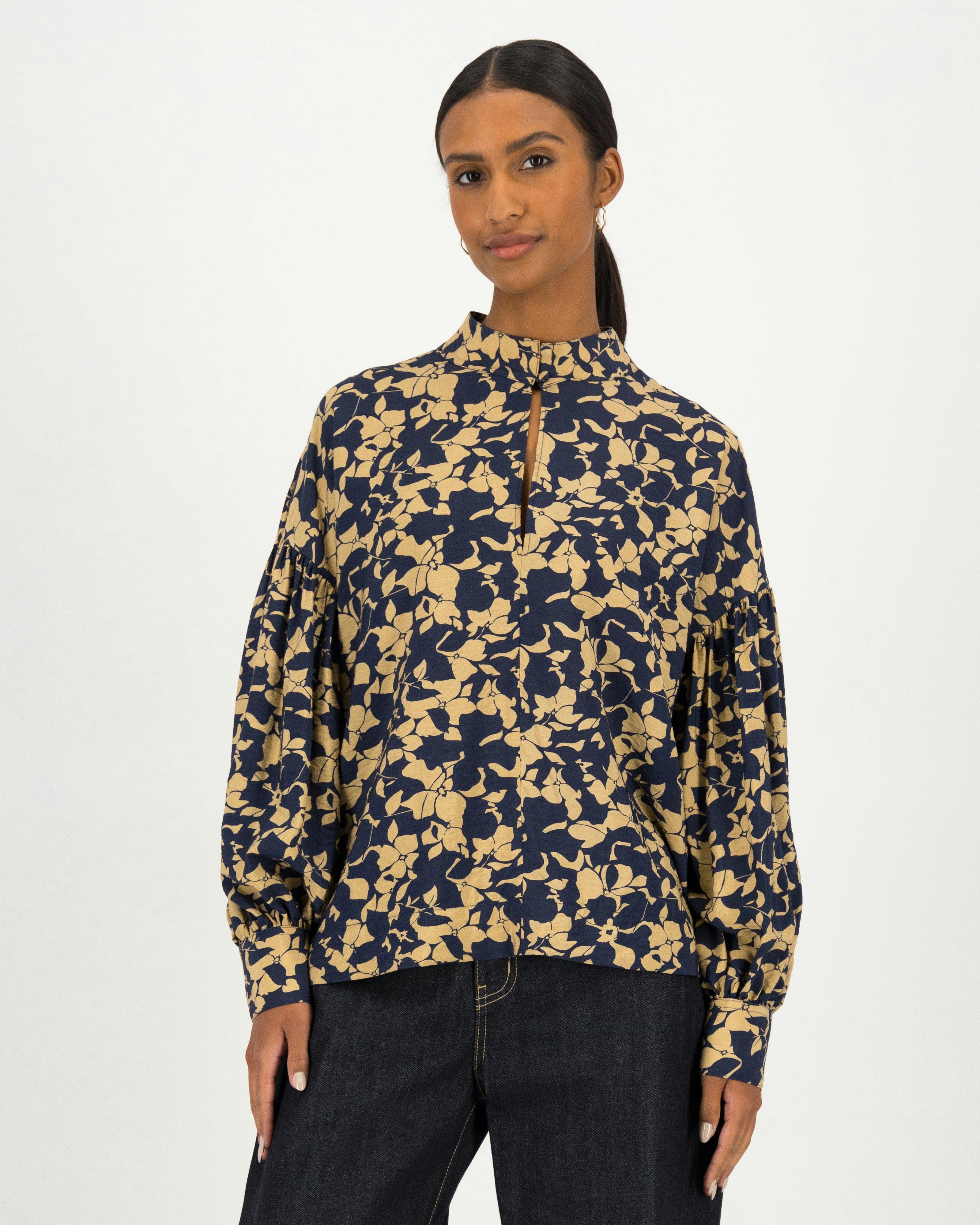 Poetry Daphne Two-tone Printed Blouse -  navy