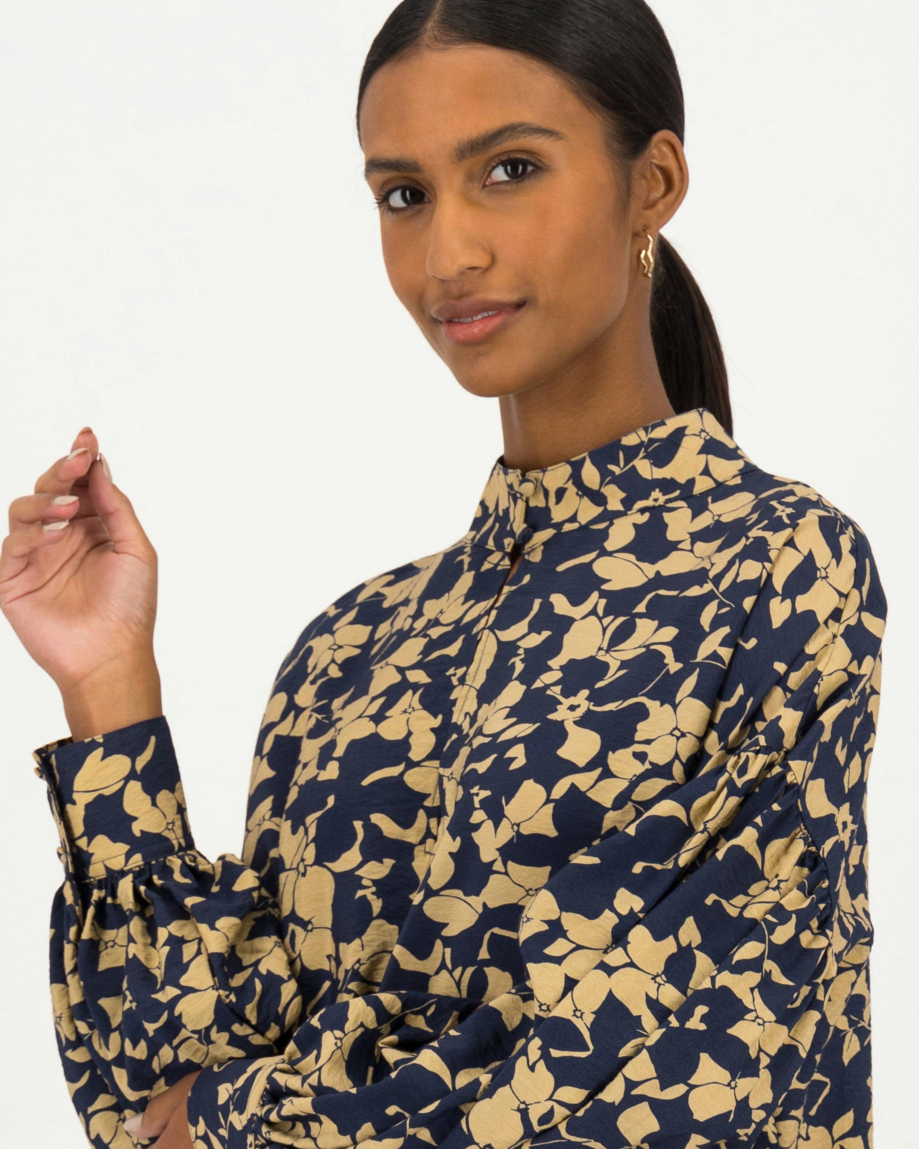 Poetry Daphne Two-tone Printed Blouse -  navy