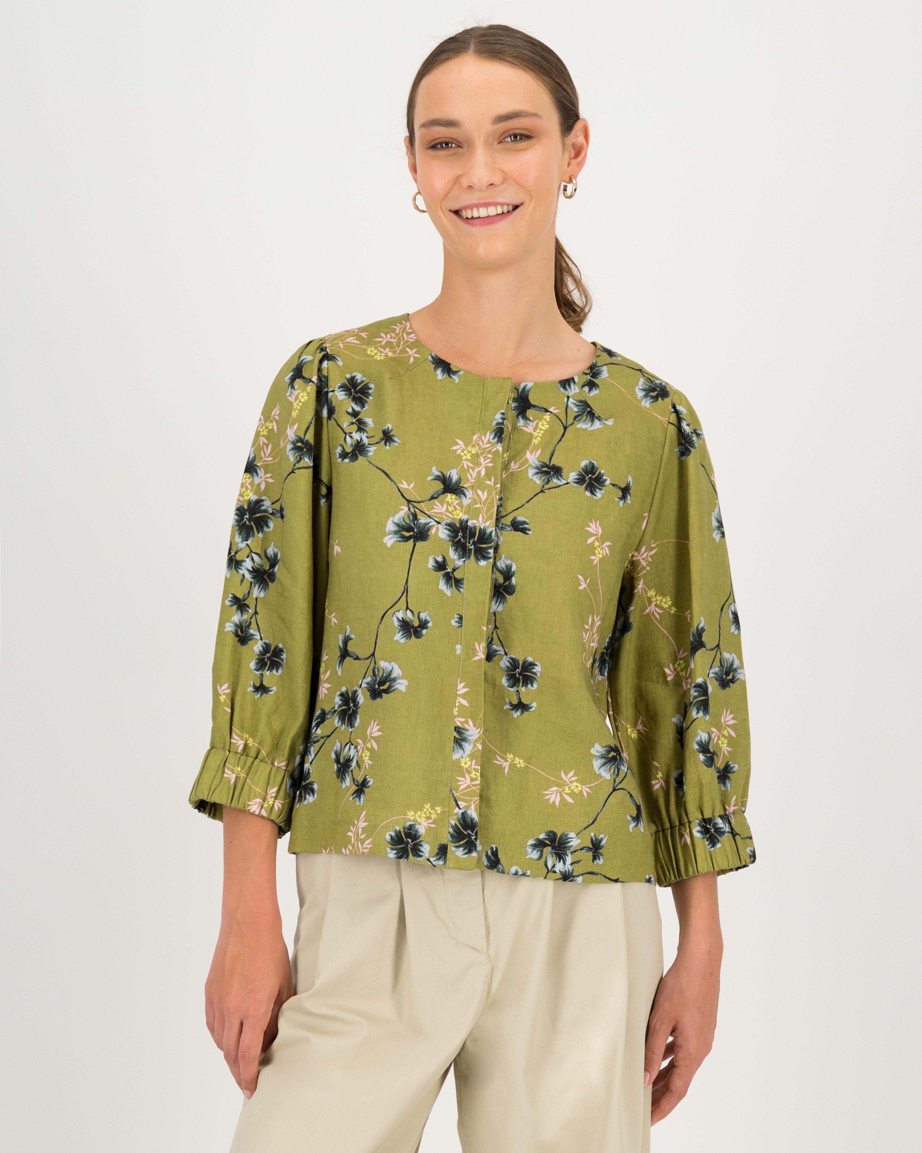 Ayrah Printed Crop Jacket -  green