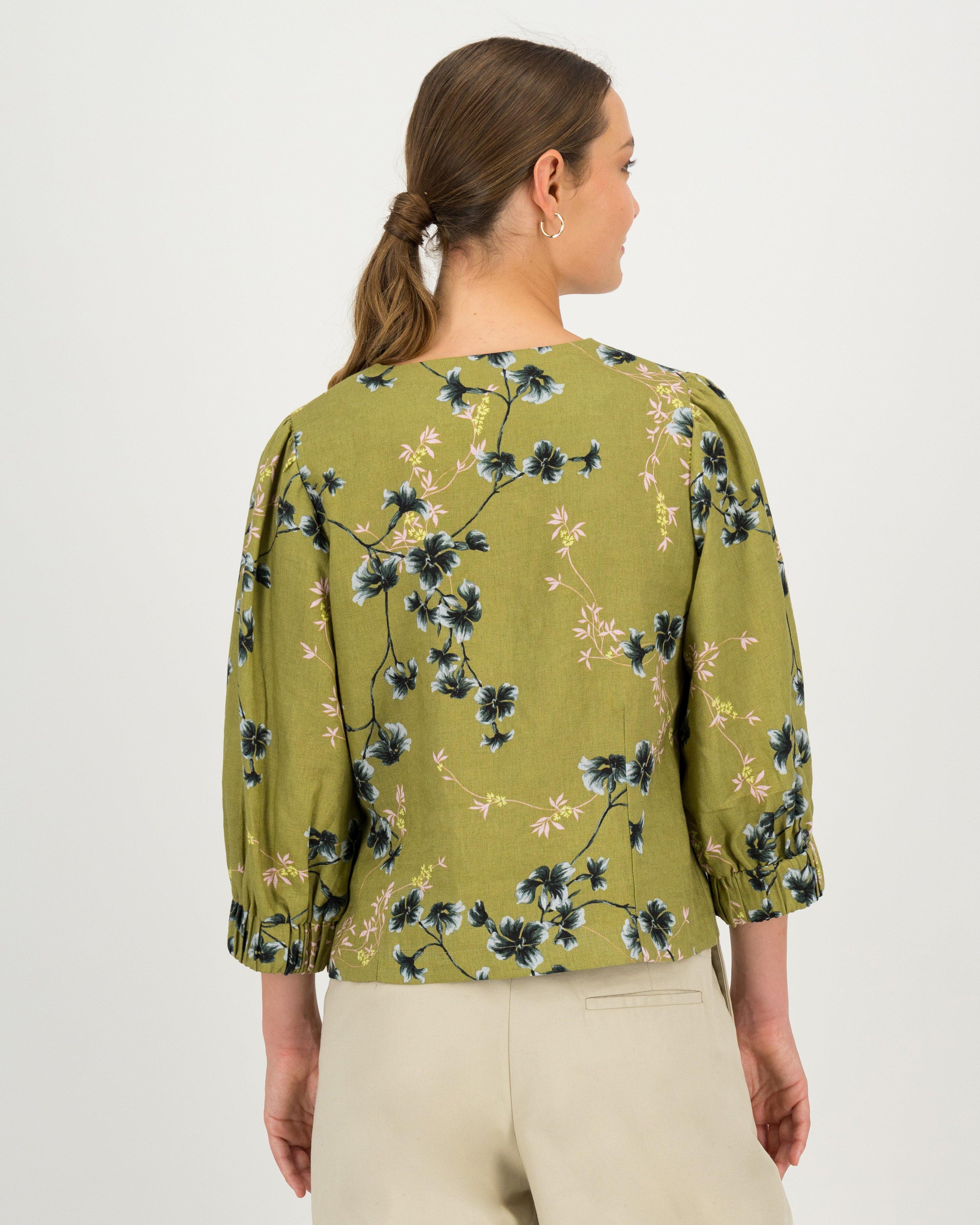 Ayrah Printed Crop Jacket -  green