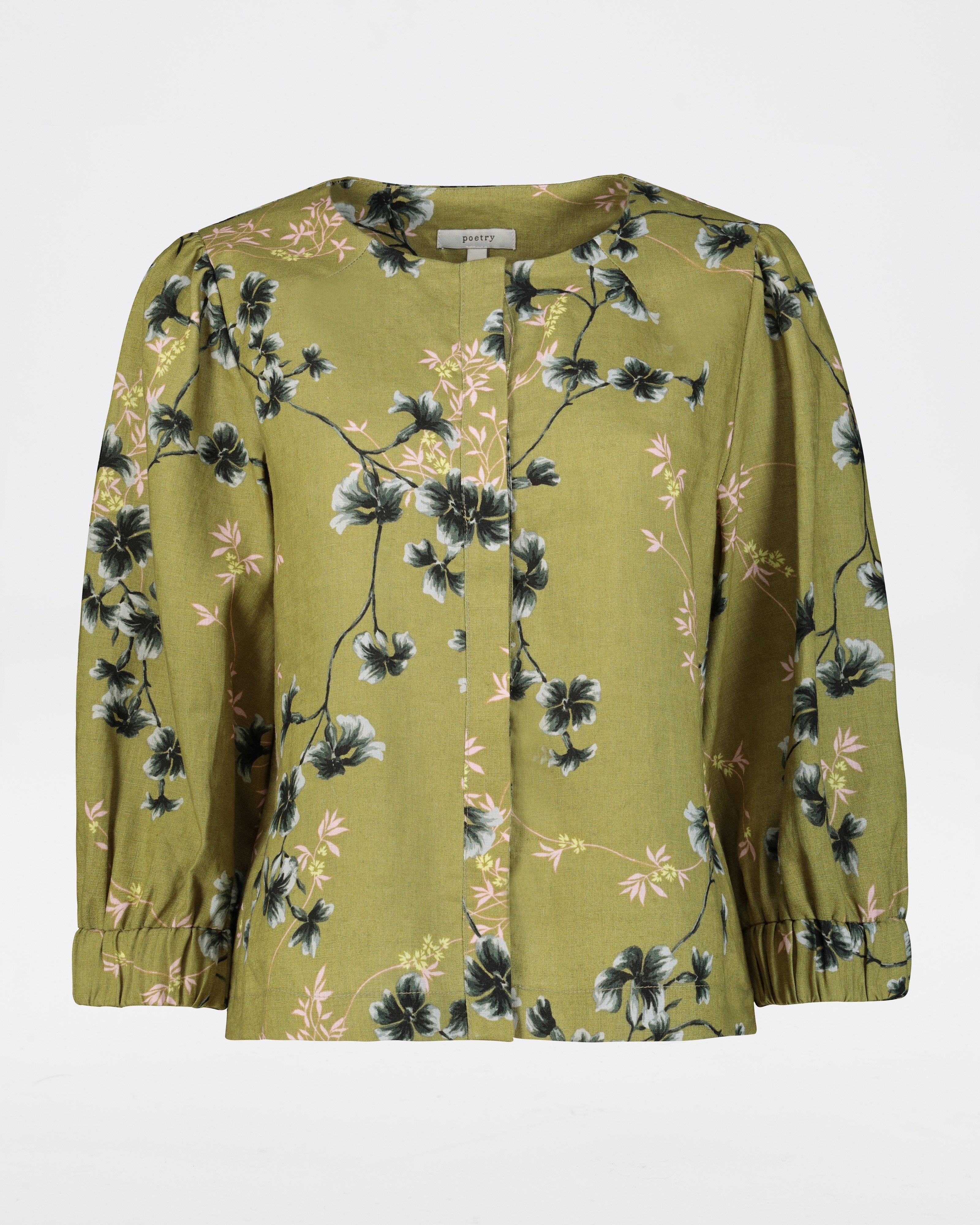 Ayrah Printed Crop Jacket -  green