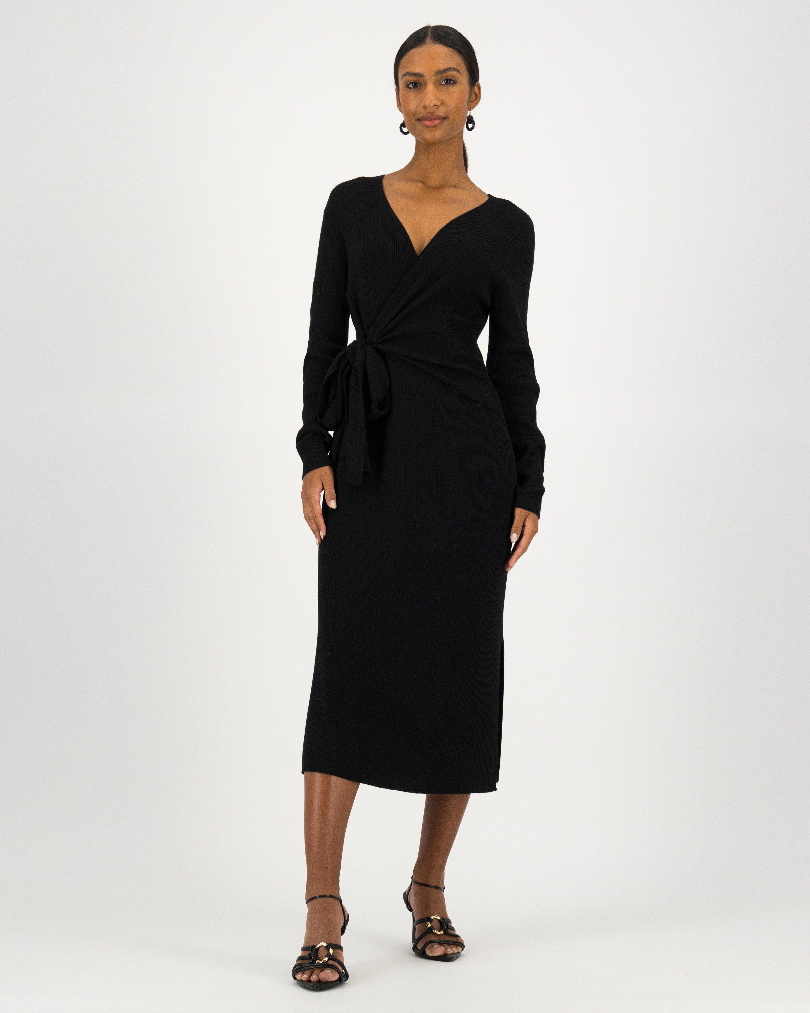 Gemma Knit Wrap Dress -  black