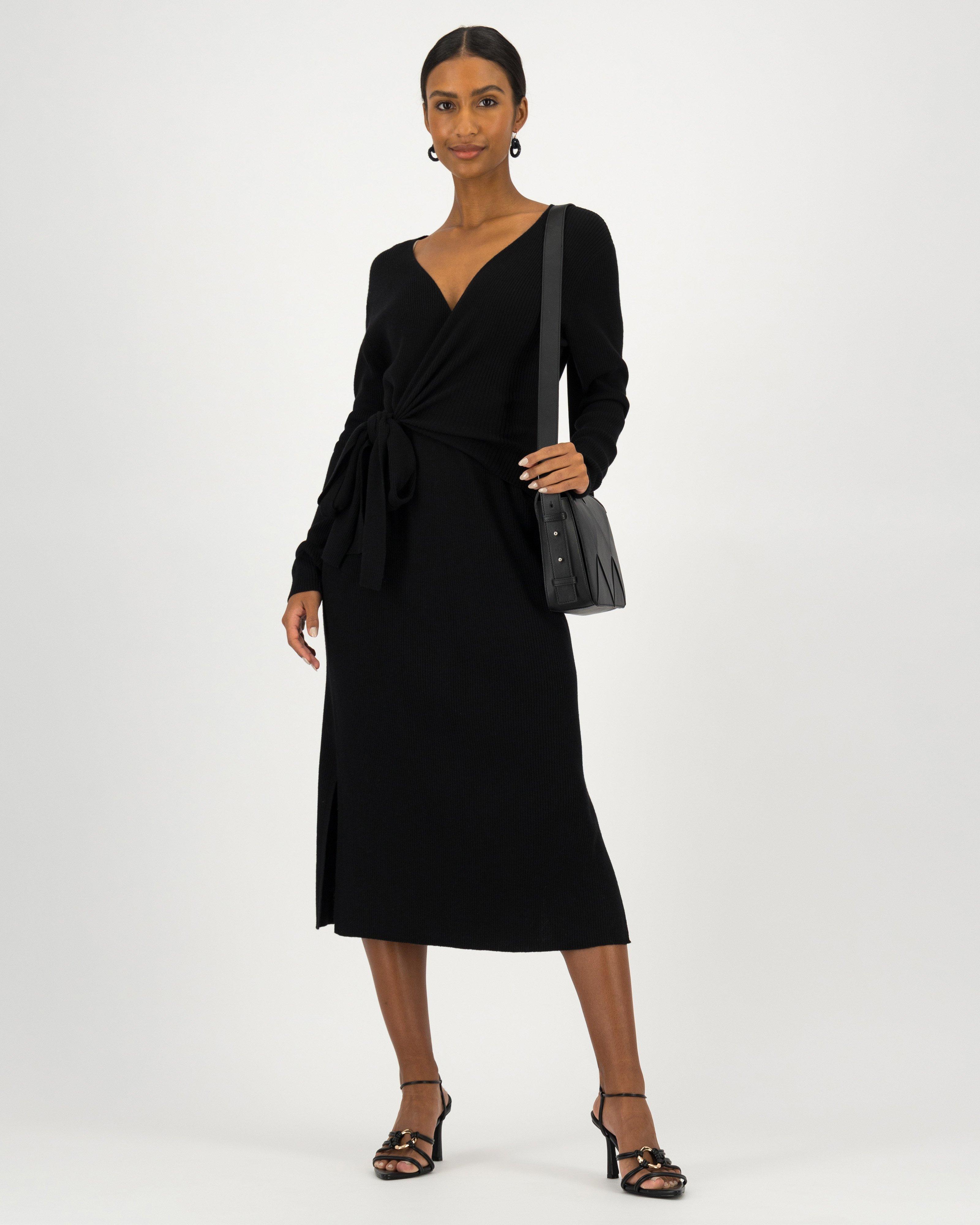 Gemma Knit Wrap Dress -  black