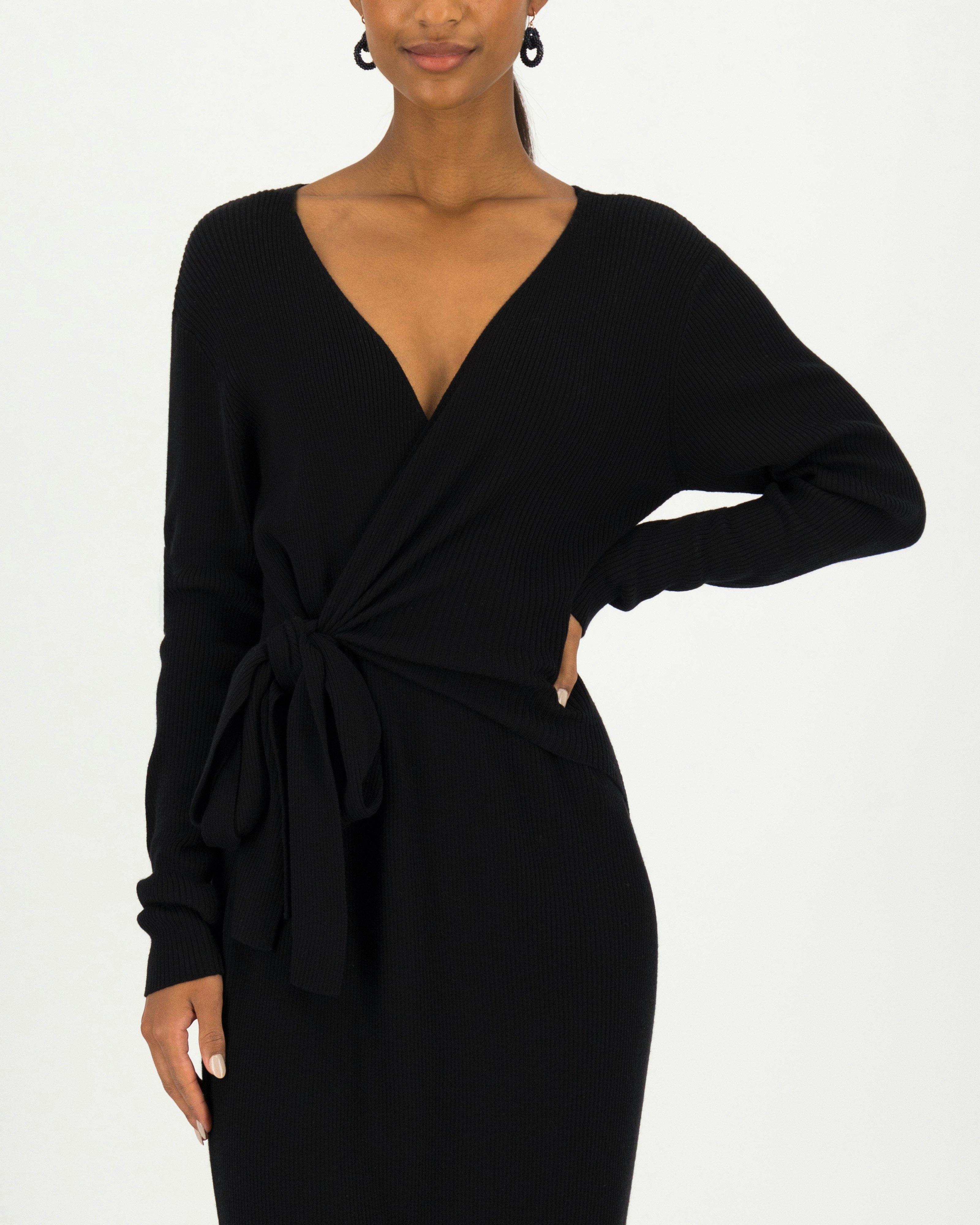 Gemma Knit Wrap Dress -  black