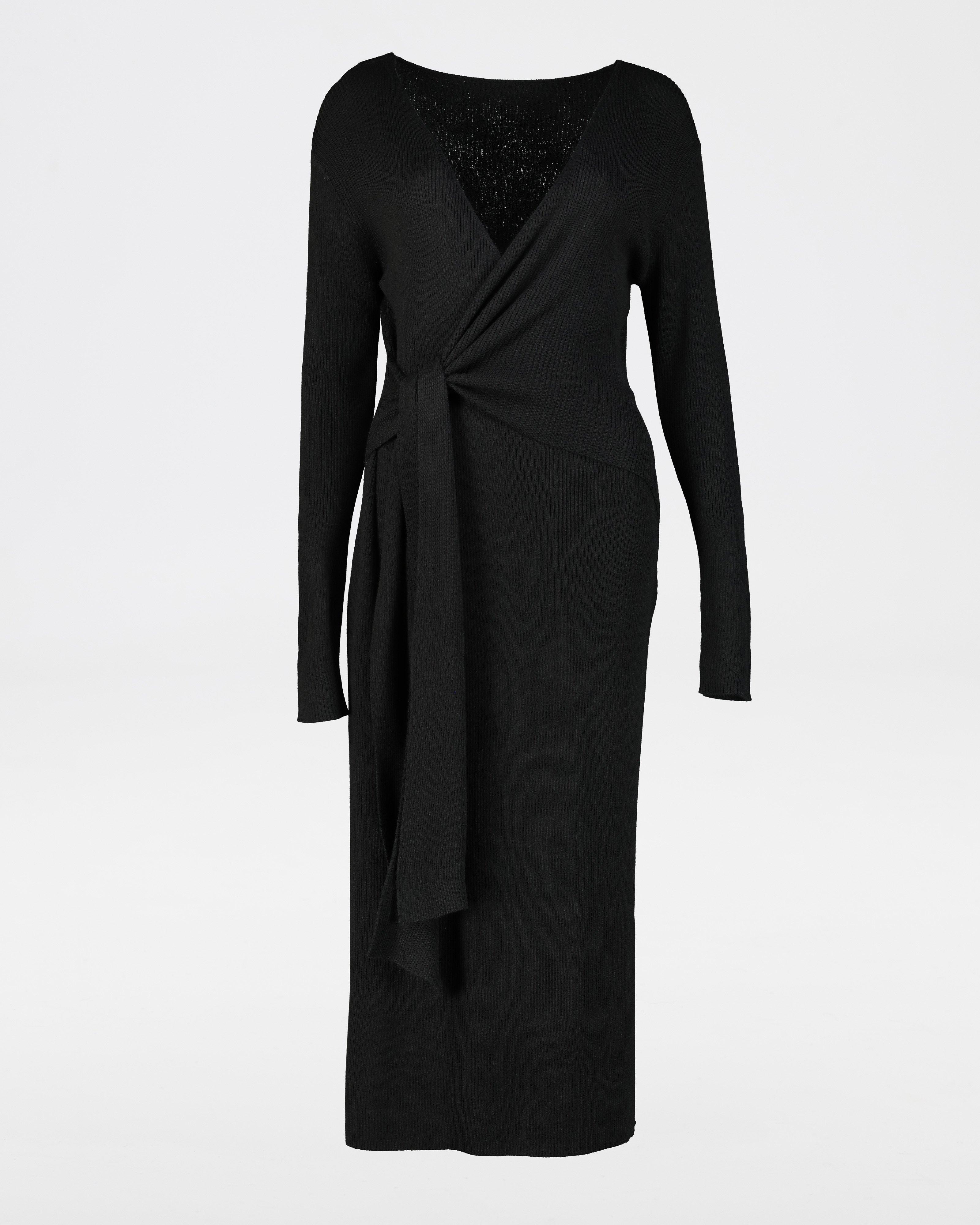 Gemma Knit Wrap Dress -  black