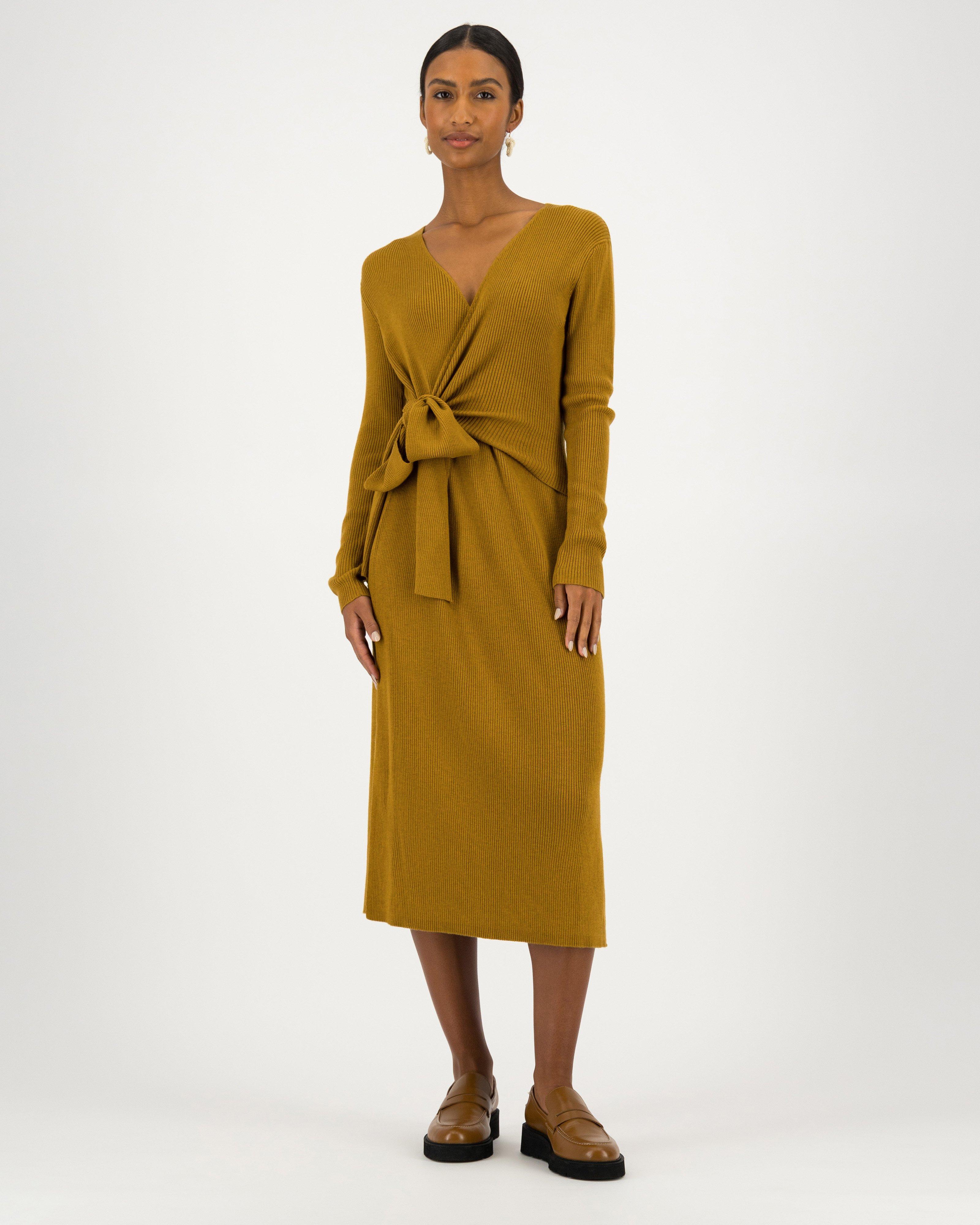 Gemma Knit Wrap Dress -  tan