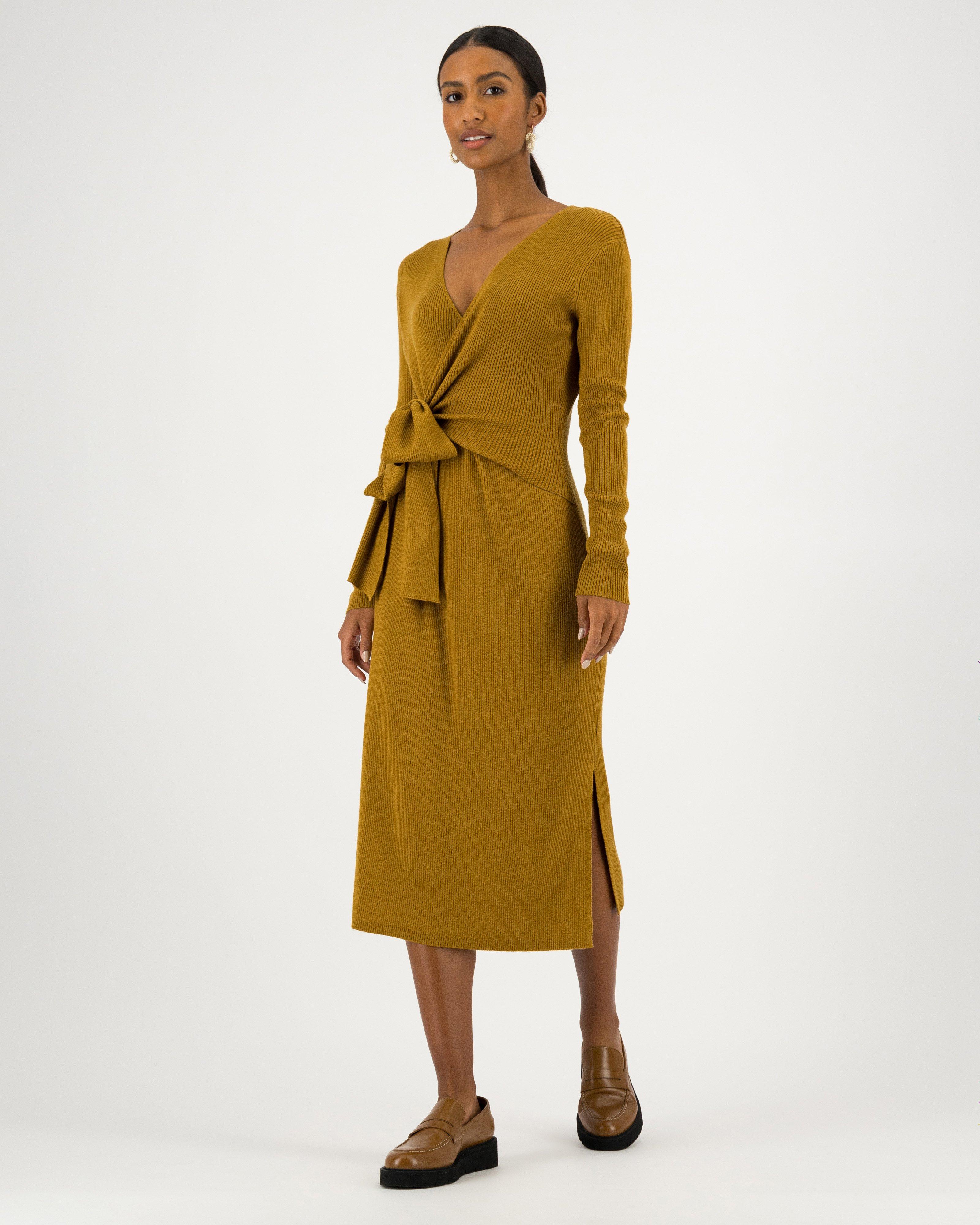 Gemma Knit Wrap Dress -  tan