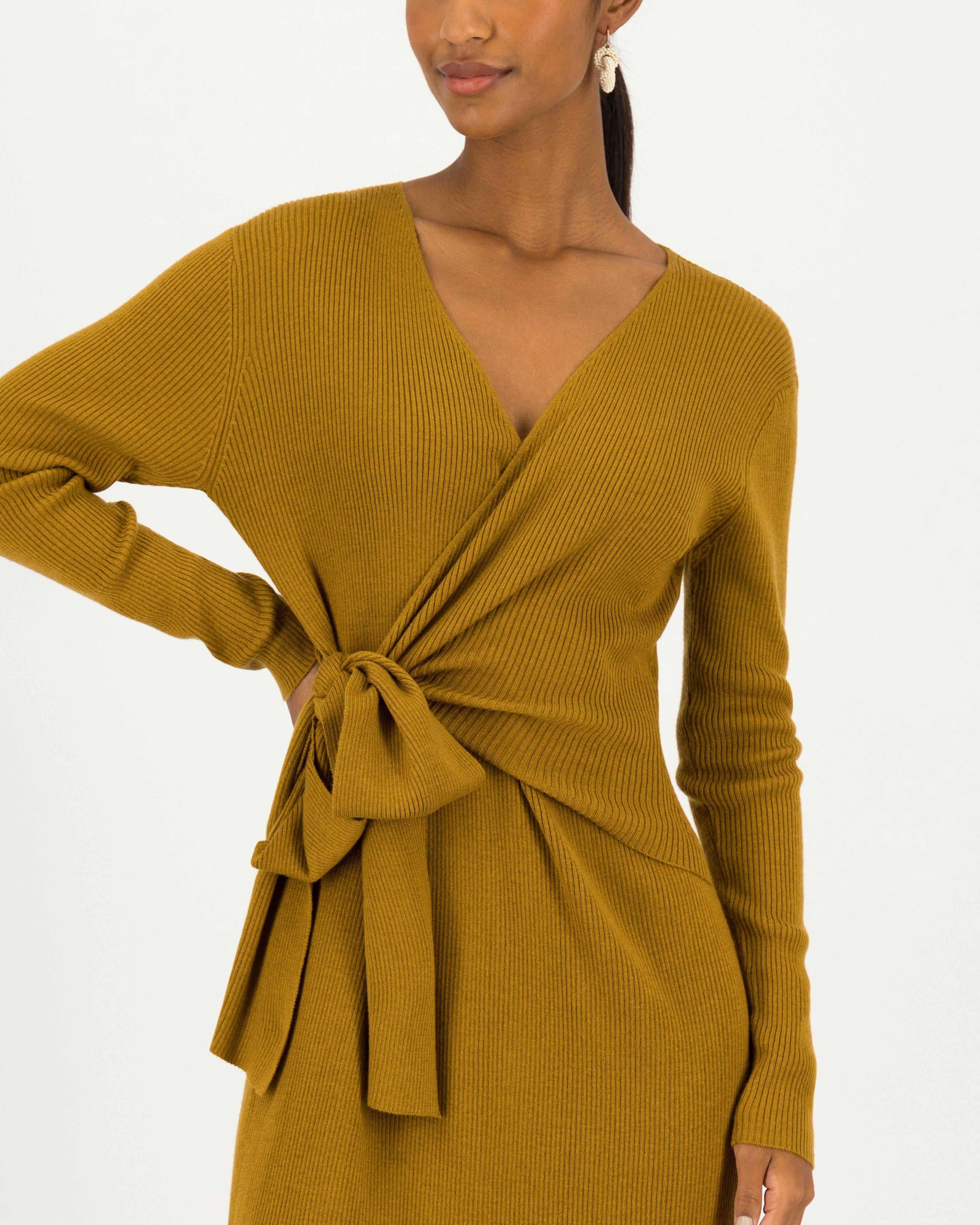 Gemma Knit Wrap Dress -  tan