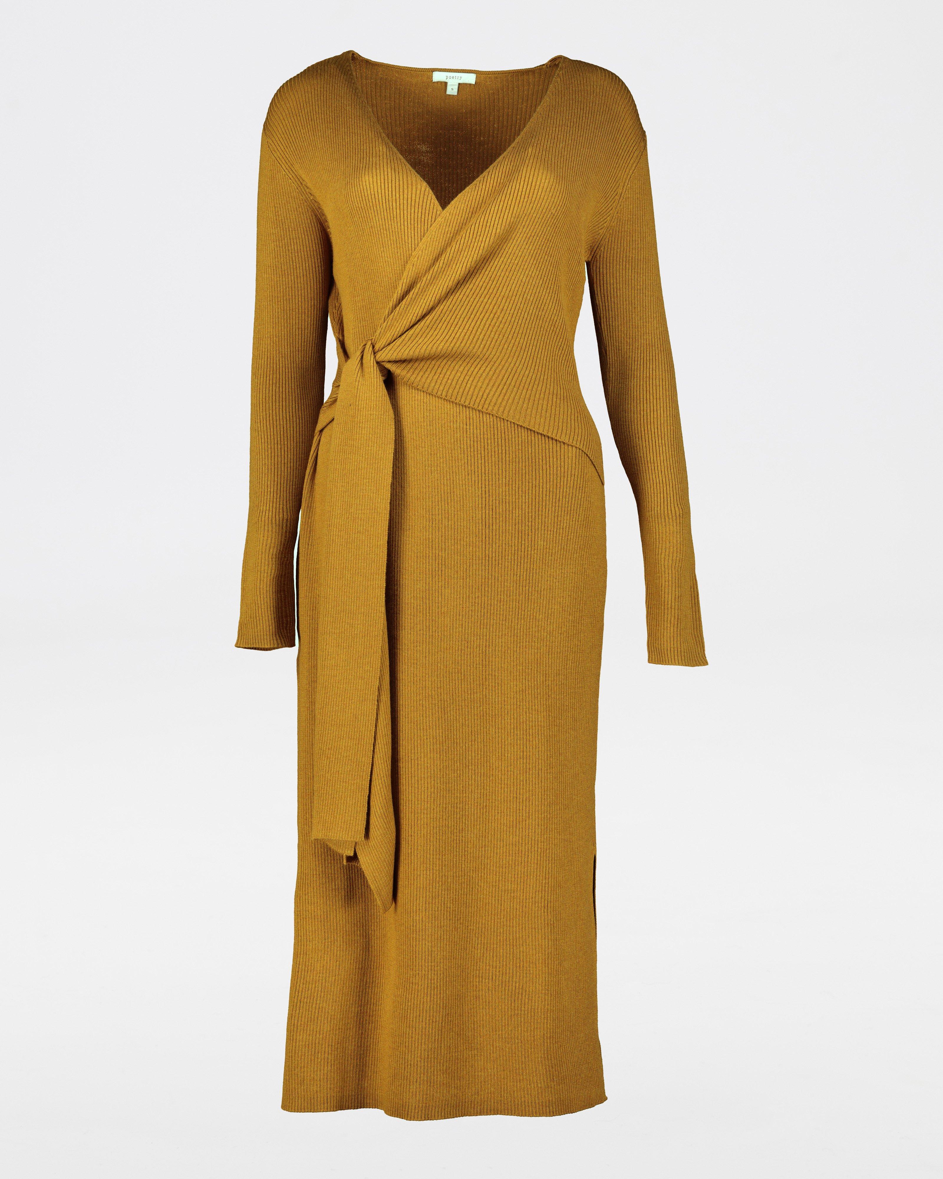 Gemma Knit Wrap Dress -  tan