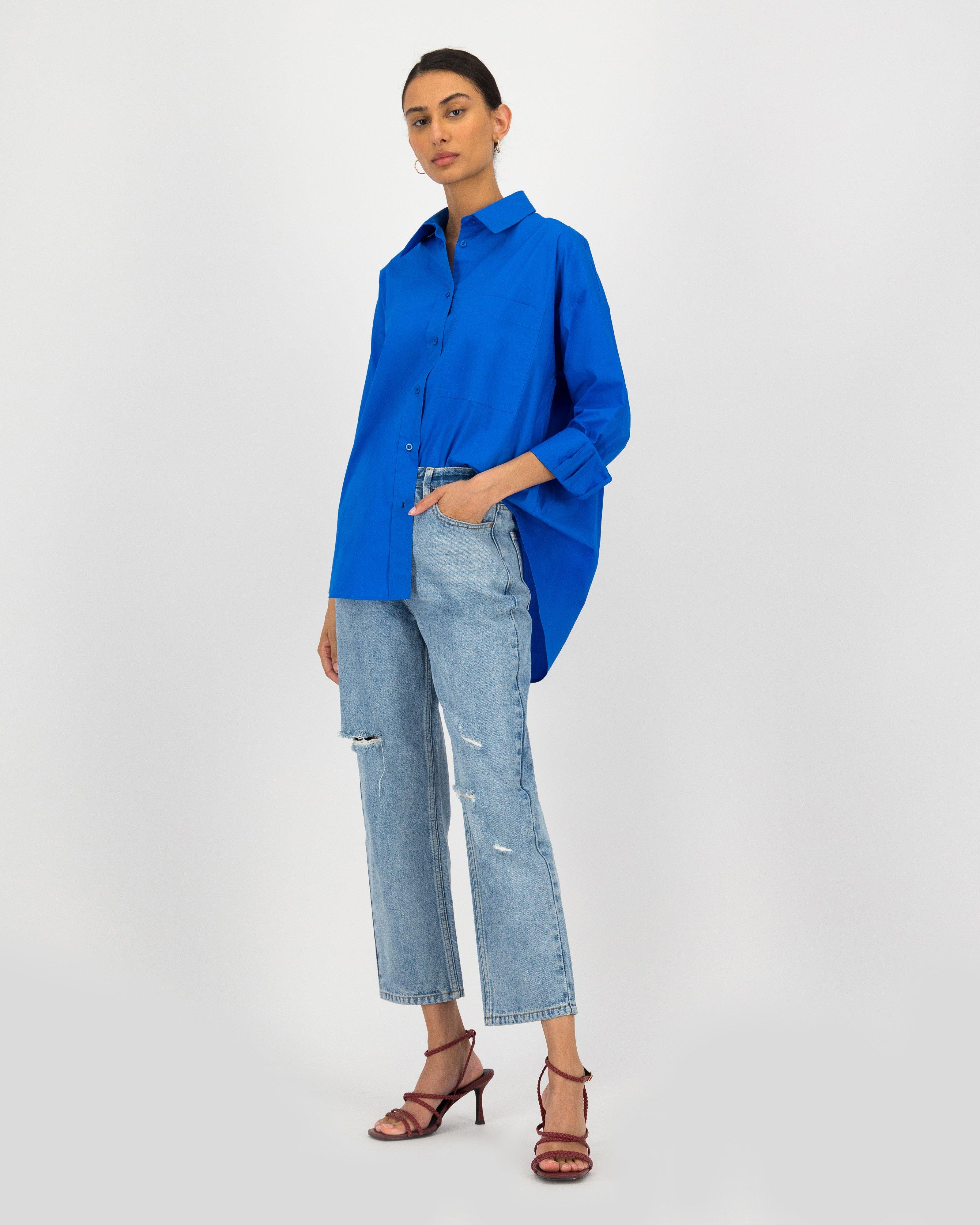 Becka Poplin Shirt -  midblue