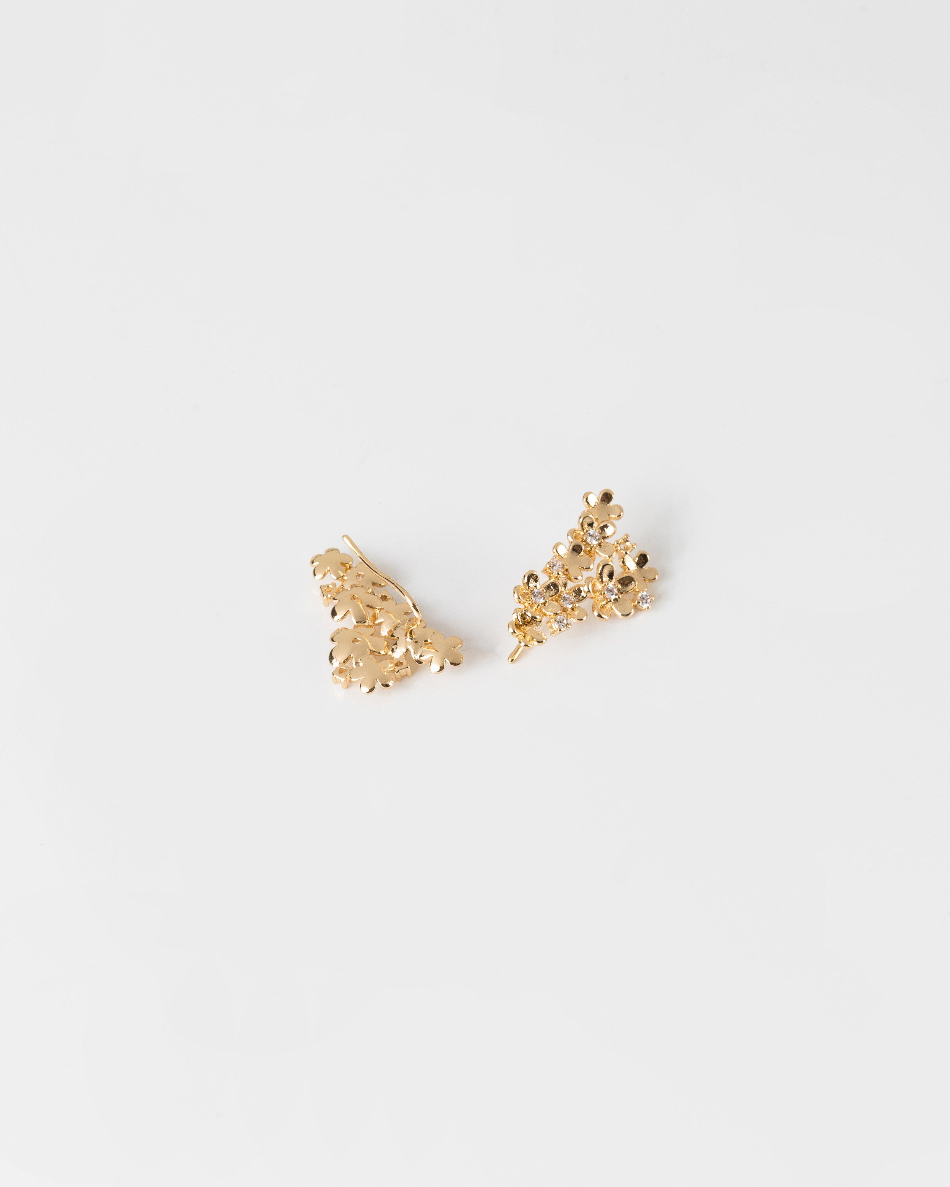 Floral Cluster Wing Drop Earrings -  white