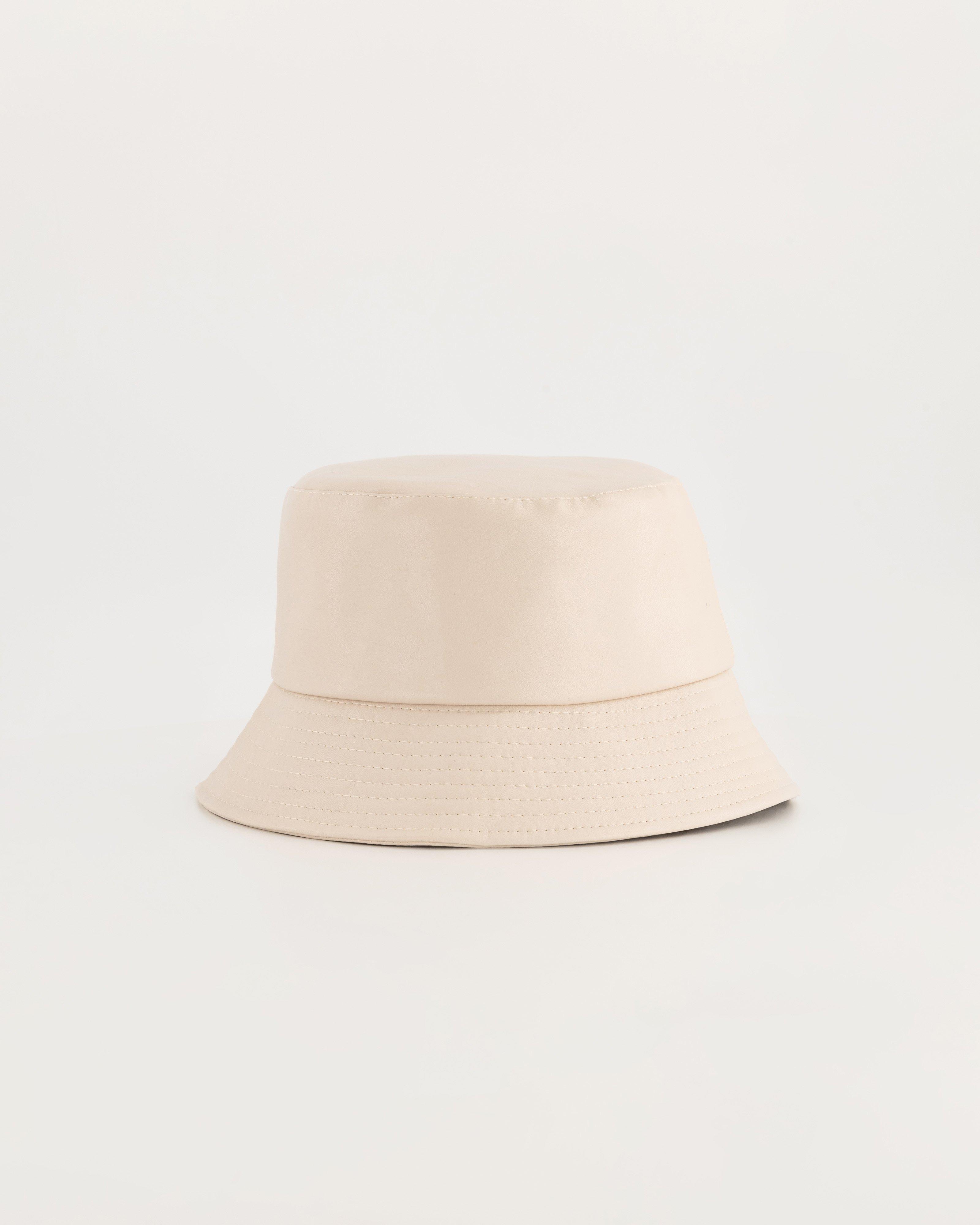 Lux Faux Leather Bucket Hat -  milk