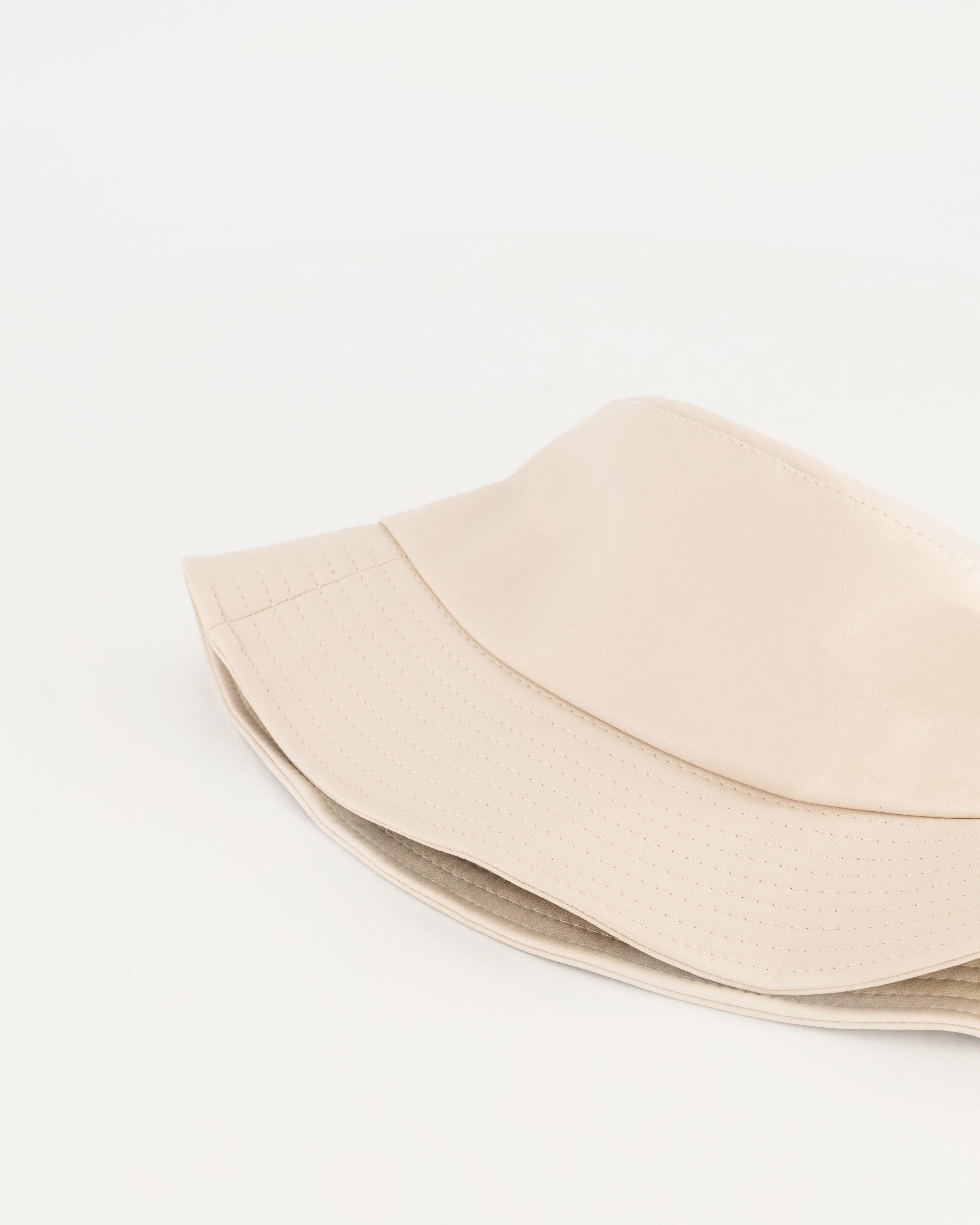 Lux Faux Leather Bucket Hat -  milk