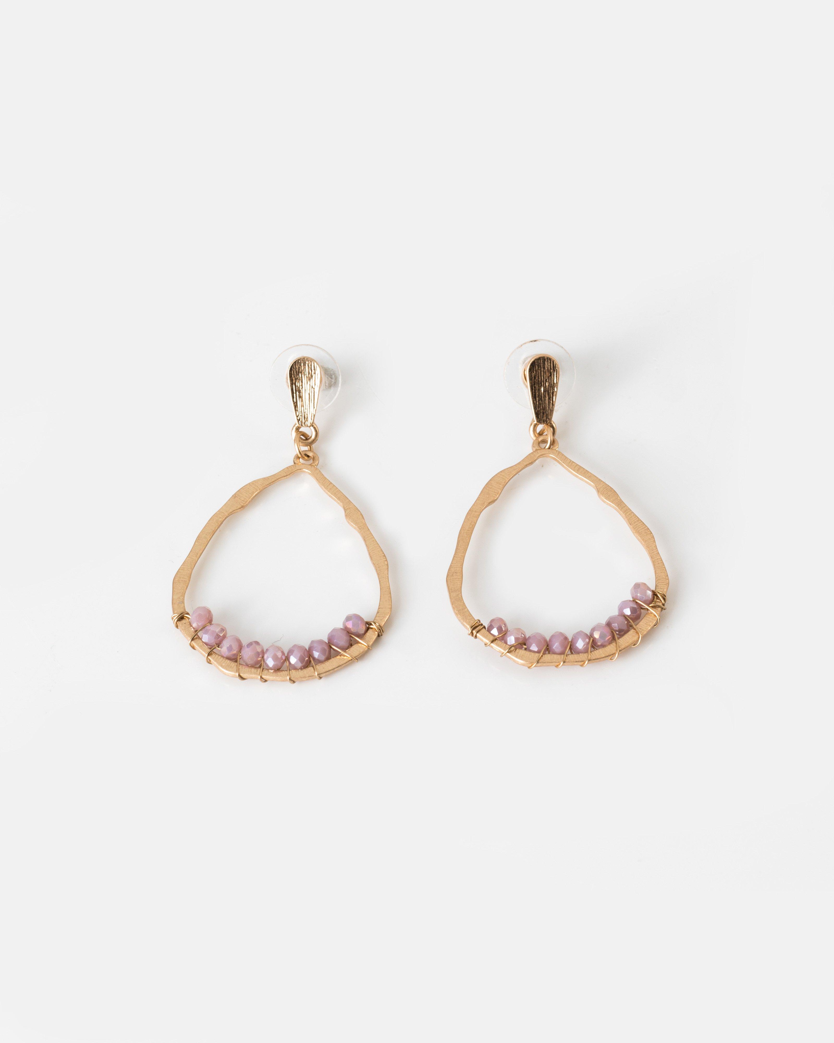 Cut-Out Teardrop Beaded Earrings -  mauve