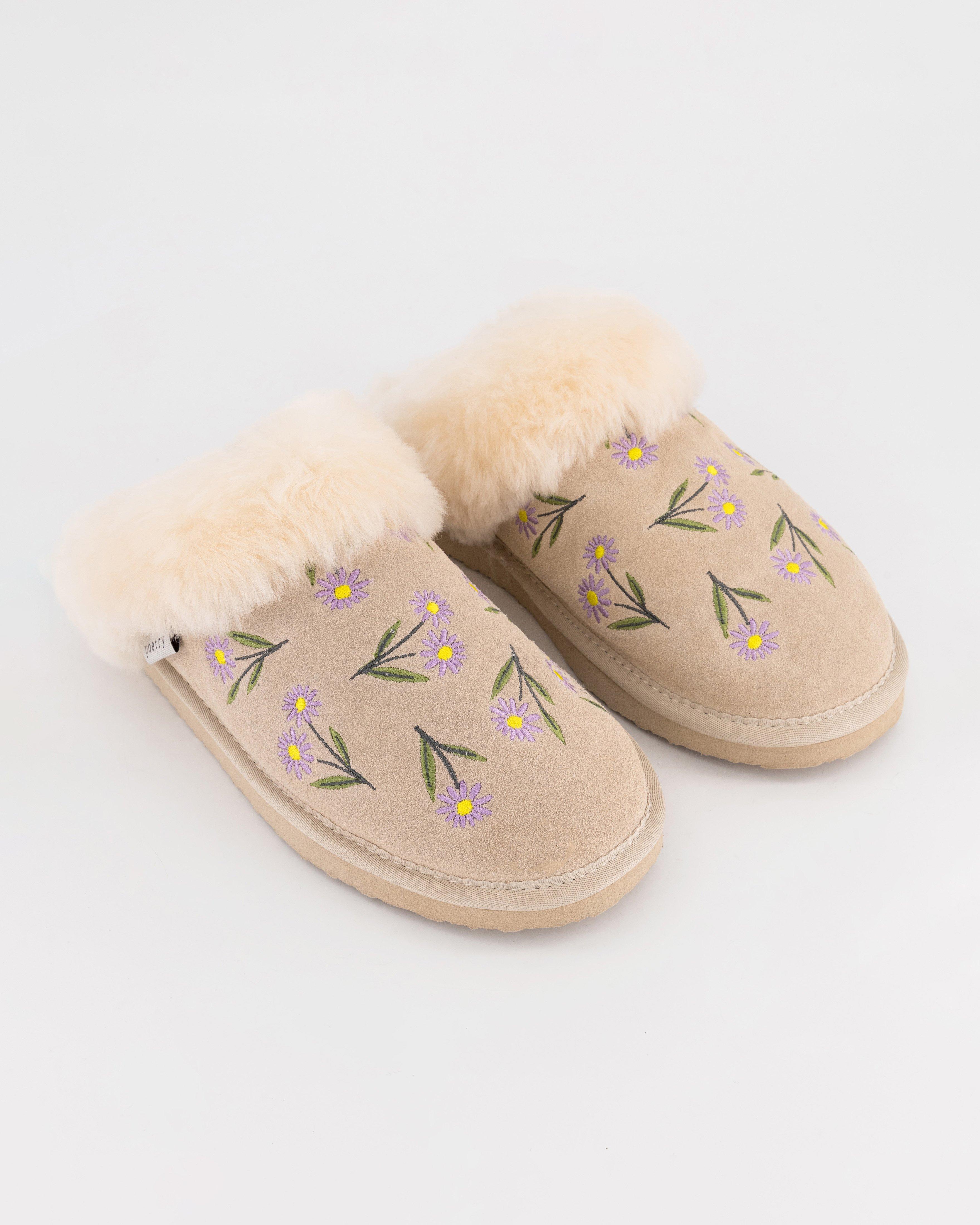 Gia Embroidered Slipper -  stone