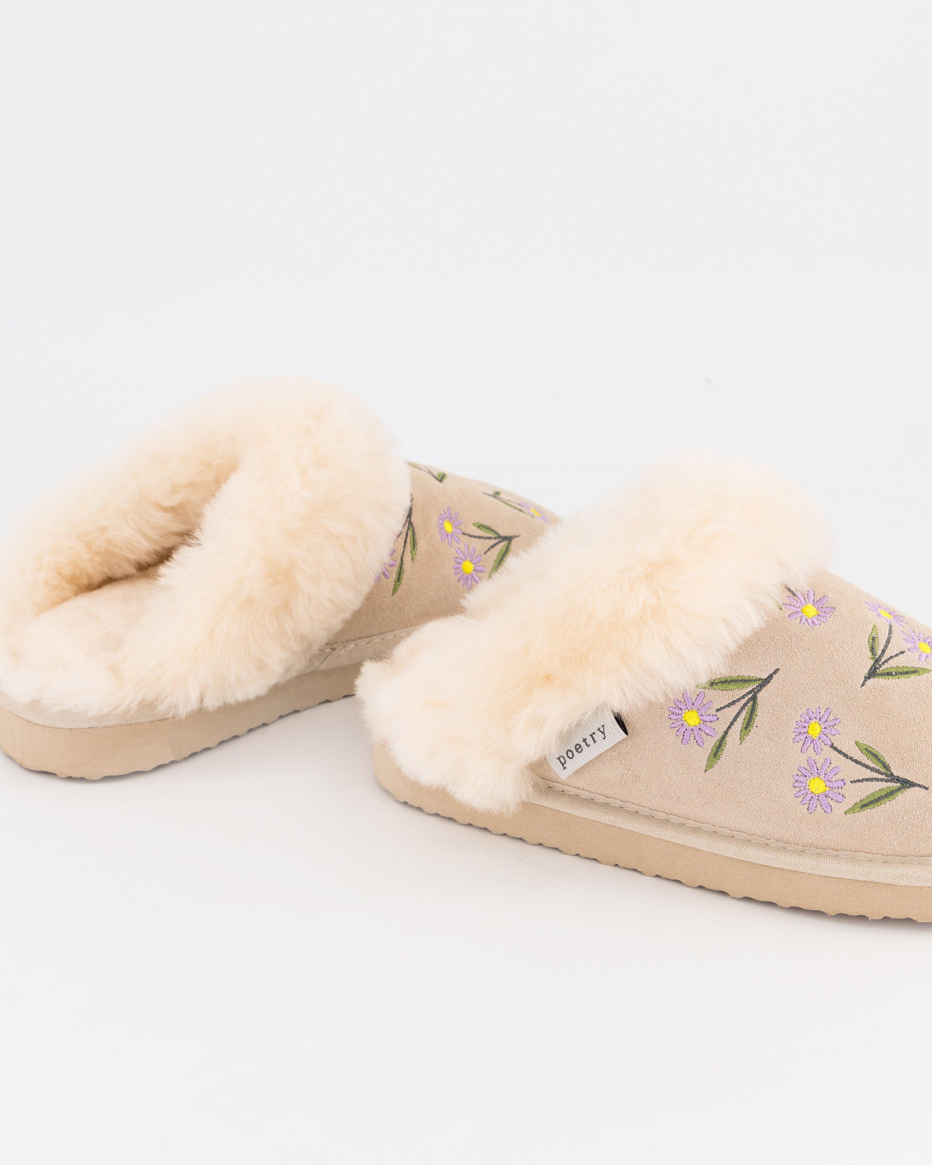 Gia Embroidered Slipper -  stone