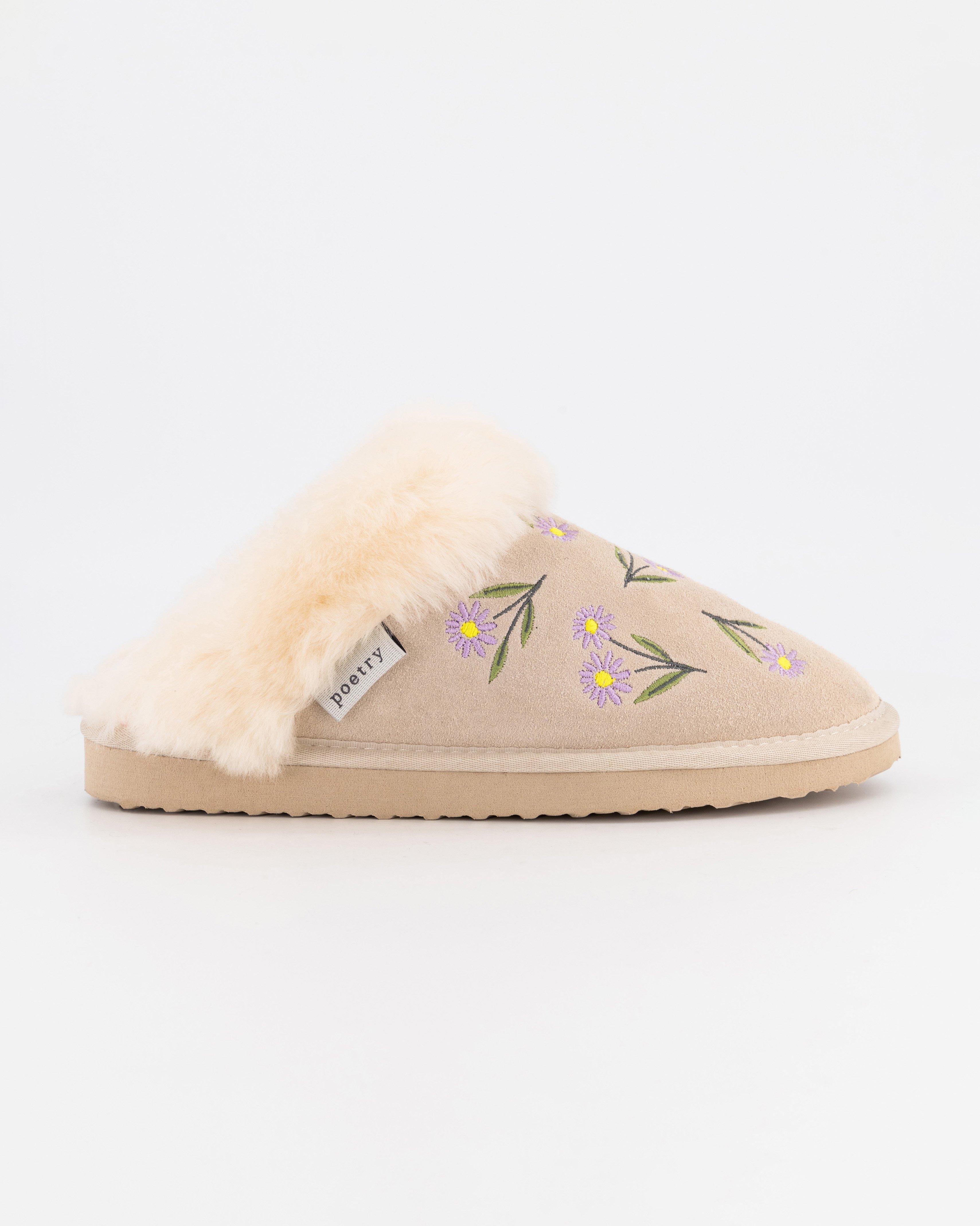 Gia Embroidered Slipper -  stone