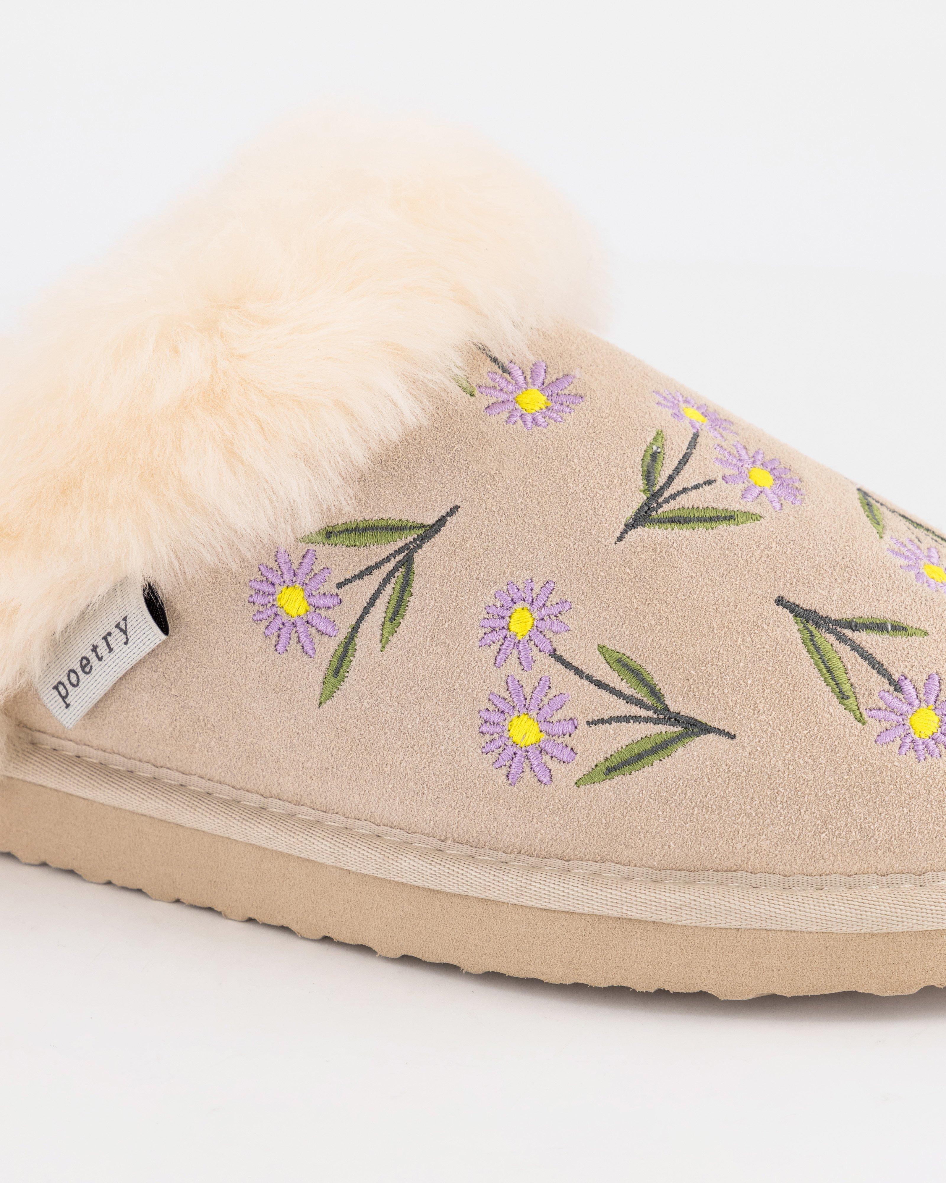 Gia Embroidered Slipper -  stone