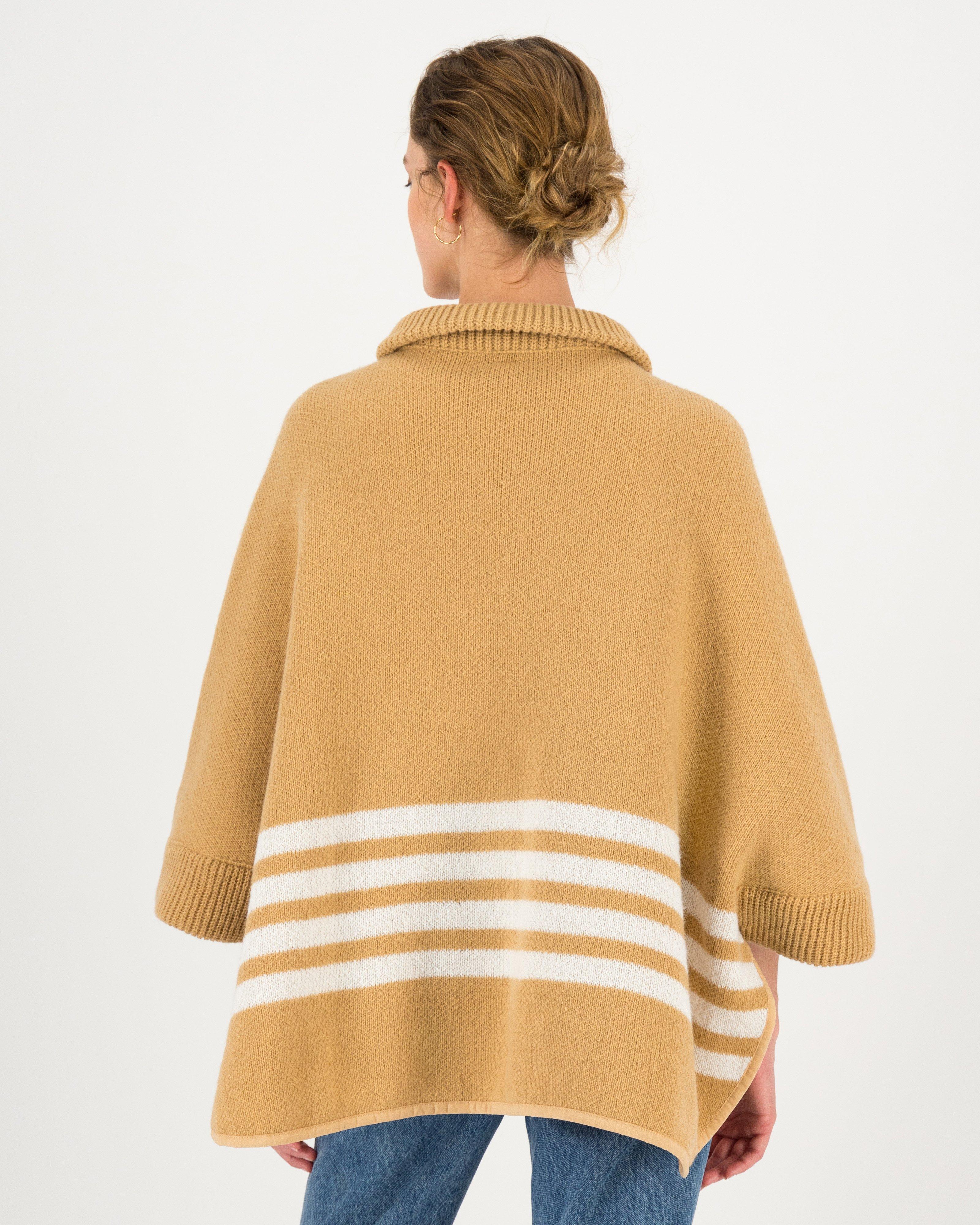 Oleda Zip Detail Cutline Poncho -  stone