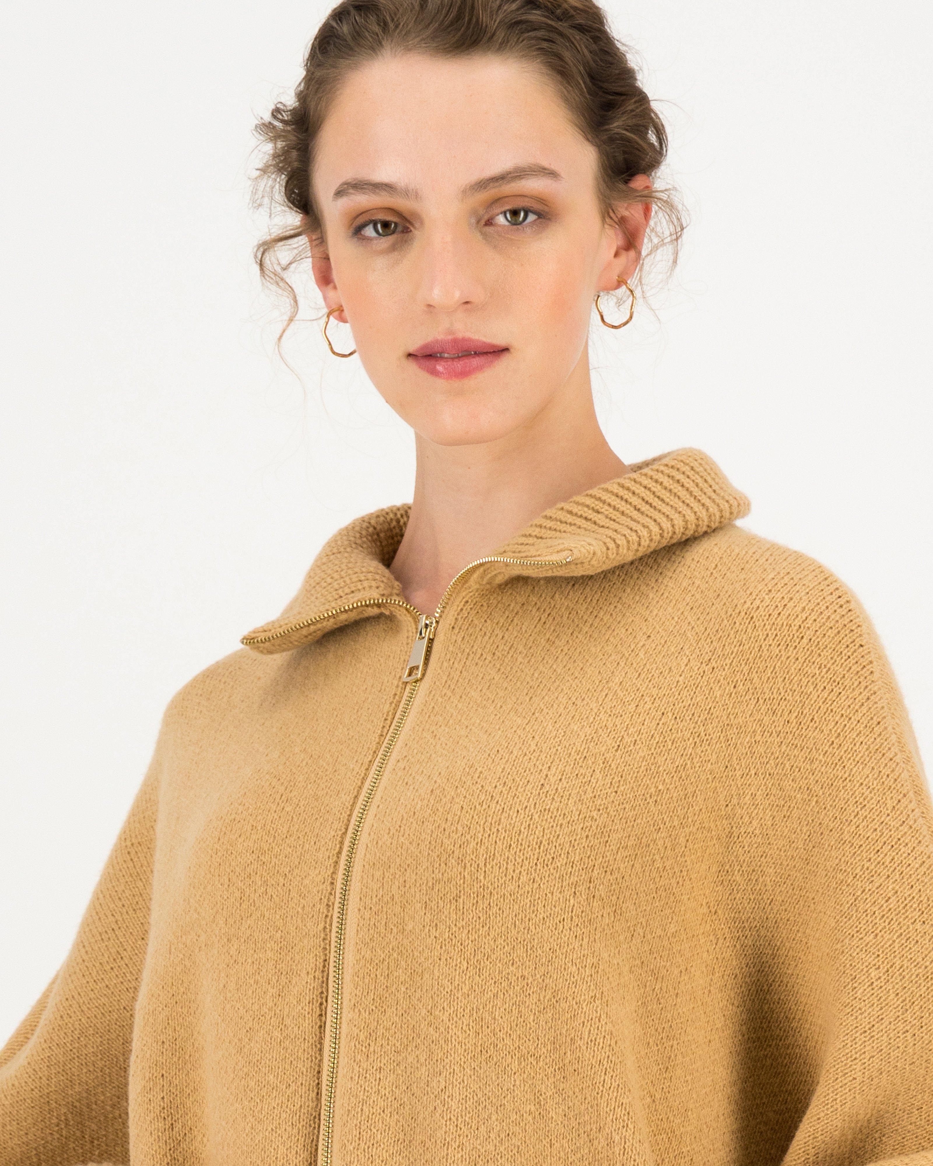 Oleda Zip Detail Cutline Poncho -  stone