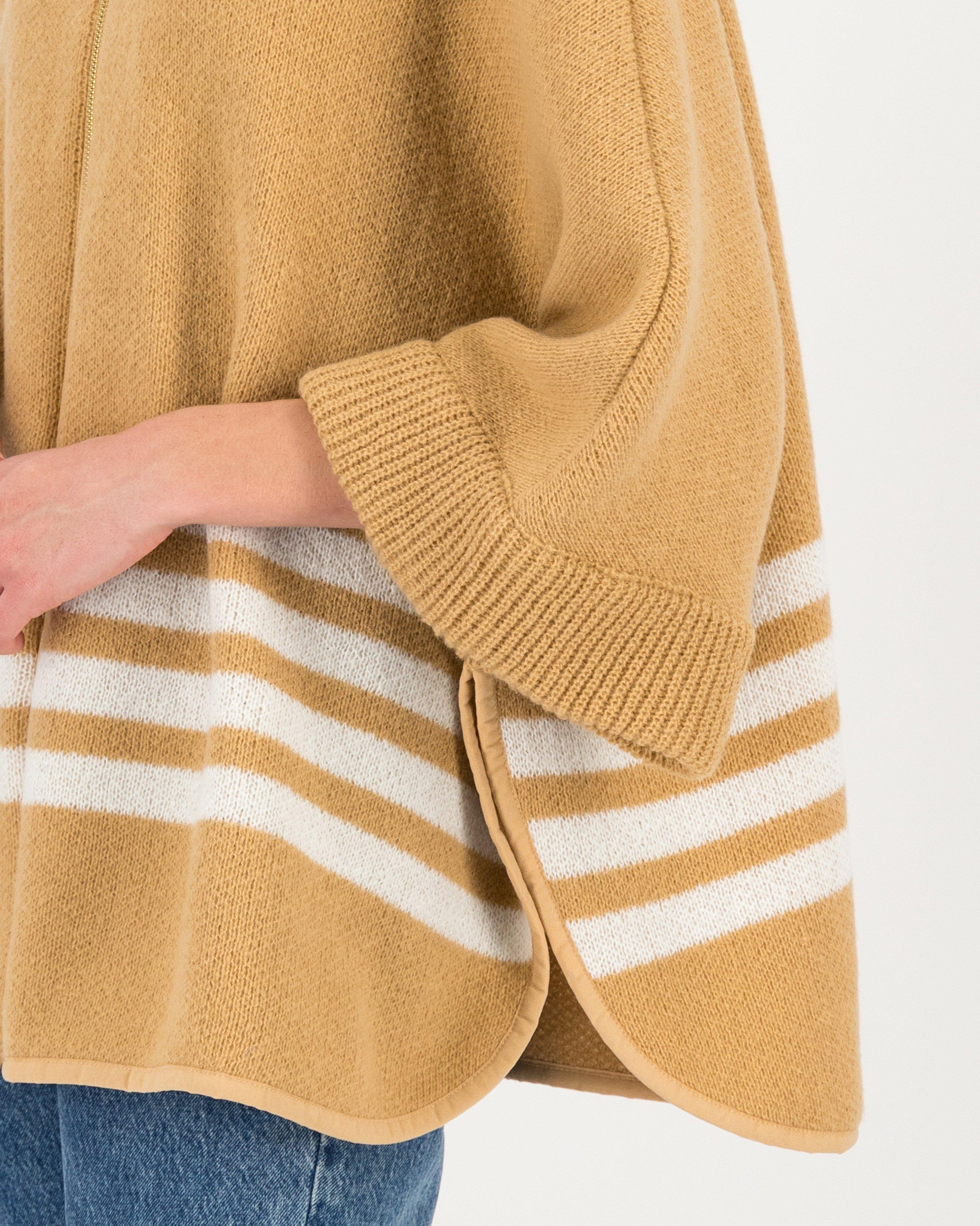 Oleda Zip Detail Cutline Poncho -  stone