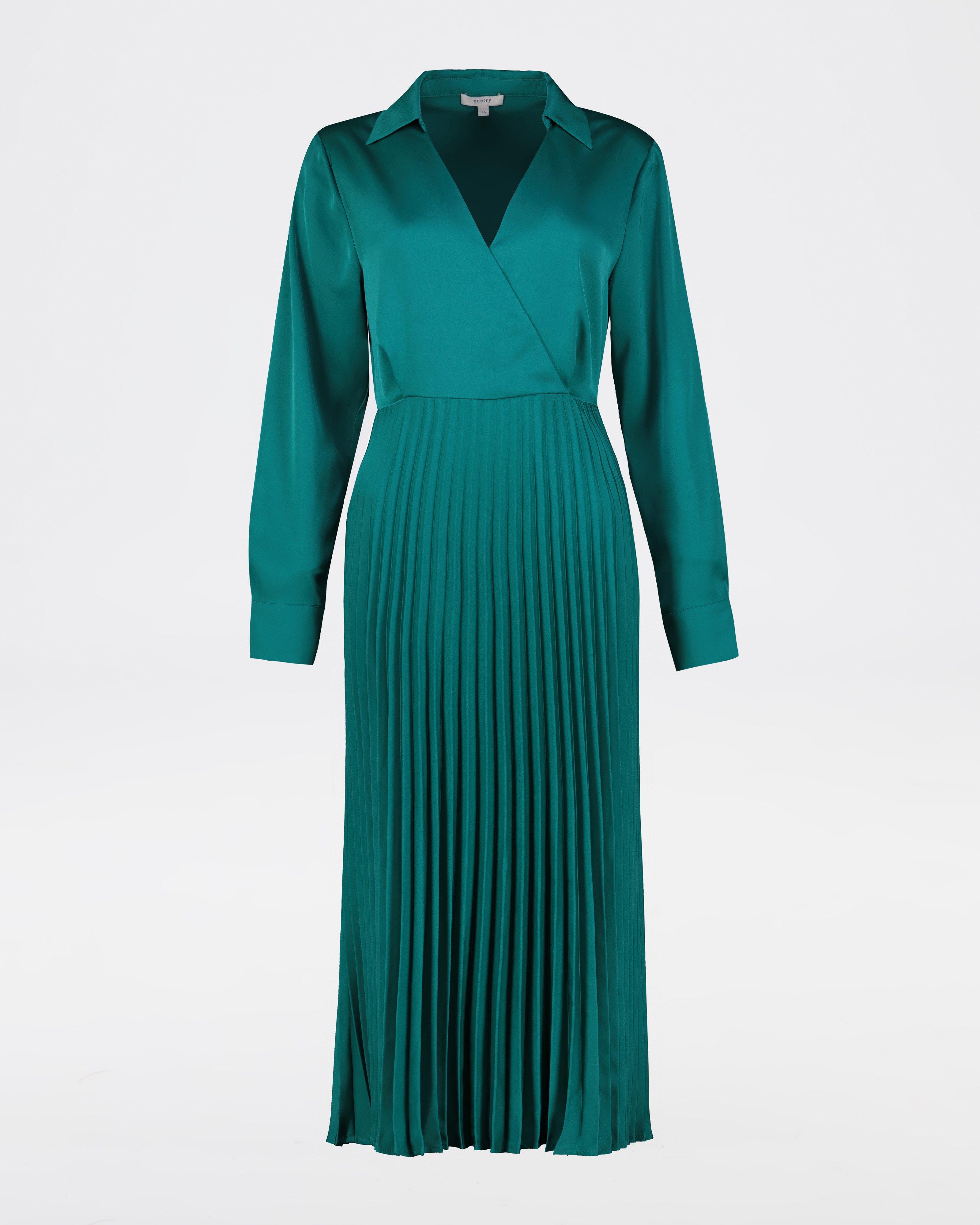 Delphine Pleated Sateen Wrap Dress -  aqua