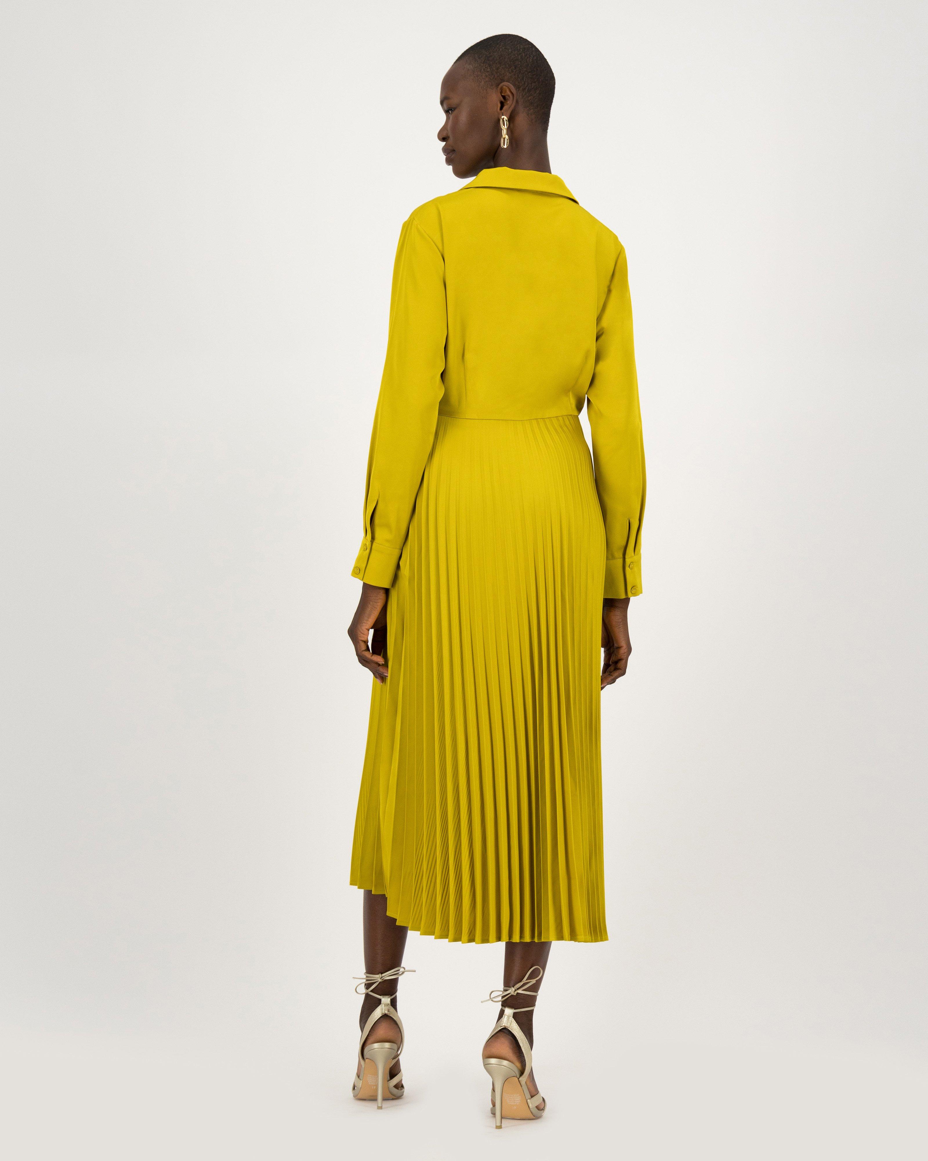 Delphine Pleated Sateen Wrap Dress -  chartreuse